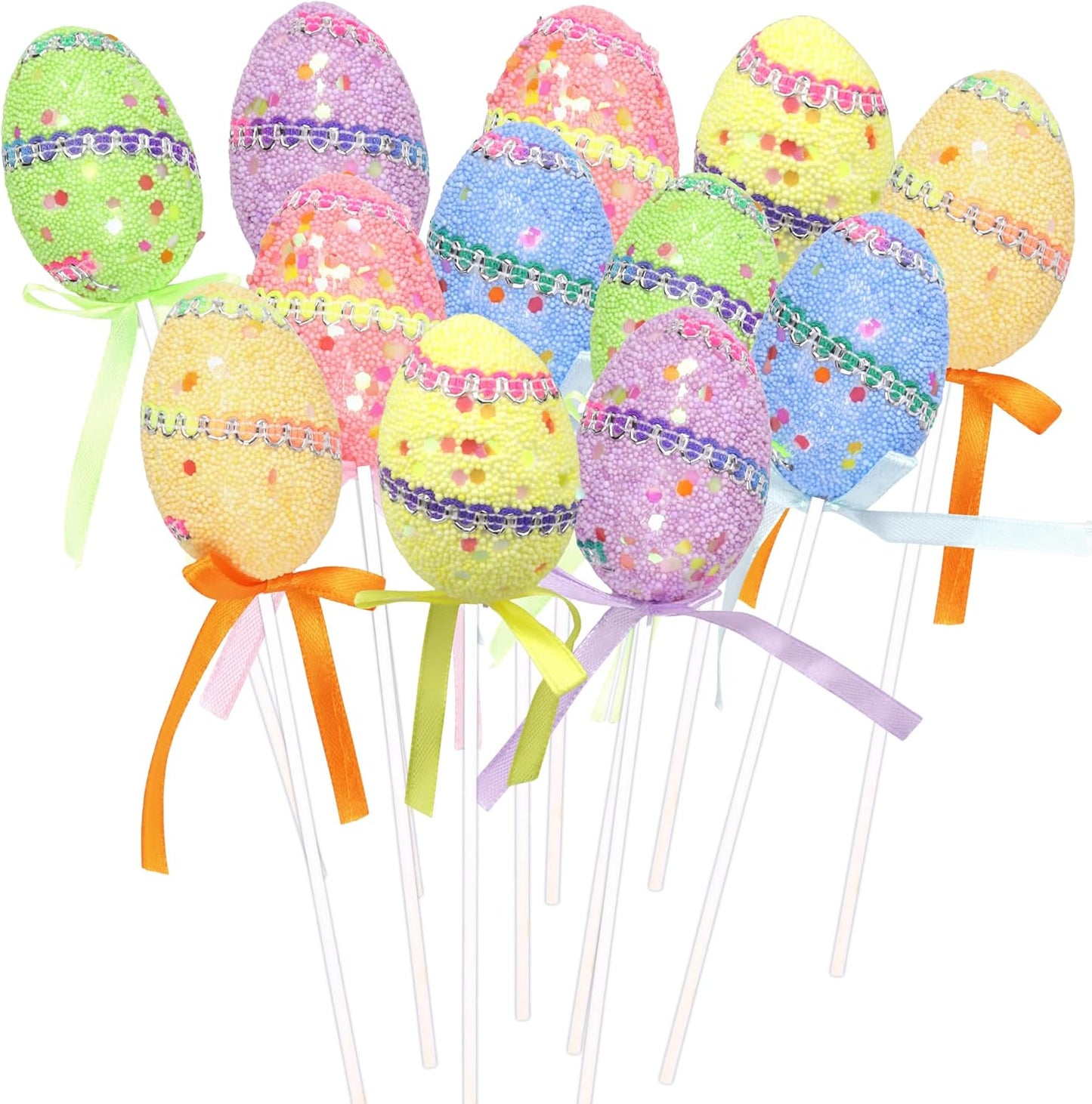 Artificial Easter Egg Bouquet, Pastel Foam Eggs with Stem, Spring Home Decor or Basket Stuffers, Pack of 12 BST220