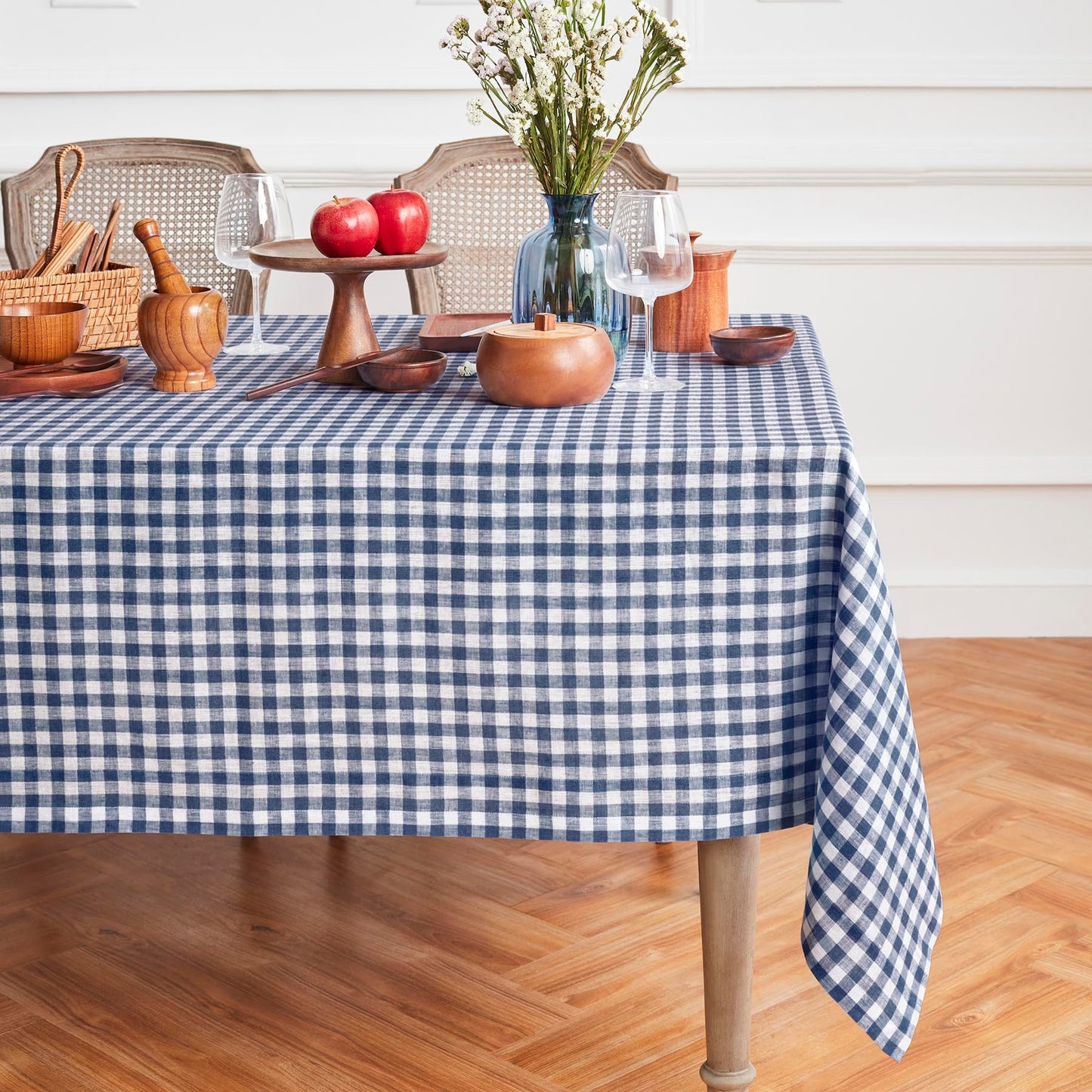Solino Home 100% Linen Table Cloth, Throw Apricot, Gingham Check 52 x 52 in | Checkered Linen Tablecloth a neat topper for bistro, card and side tables | checkered weave | Pure Linen | OEKO-TEX Certified BST326SOLH