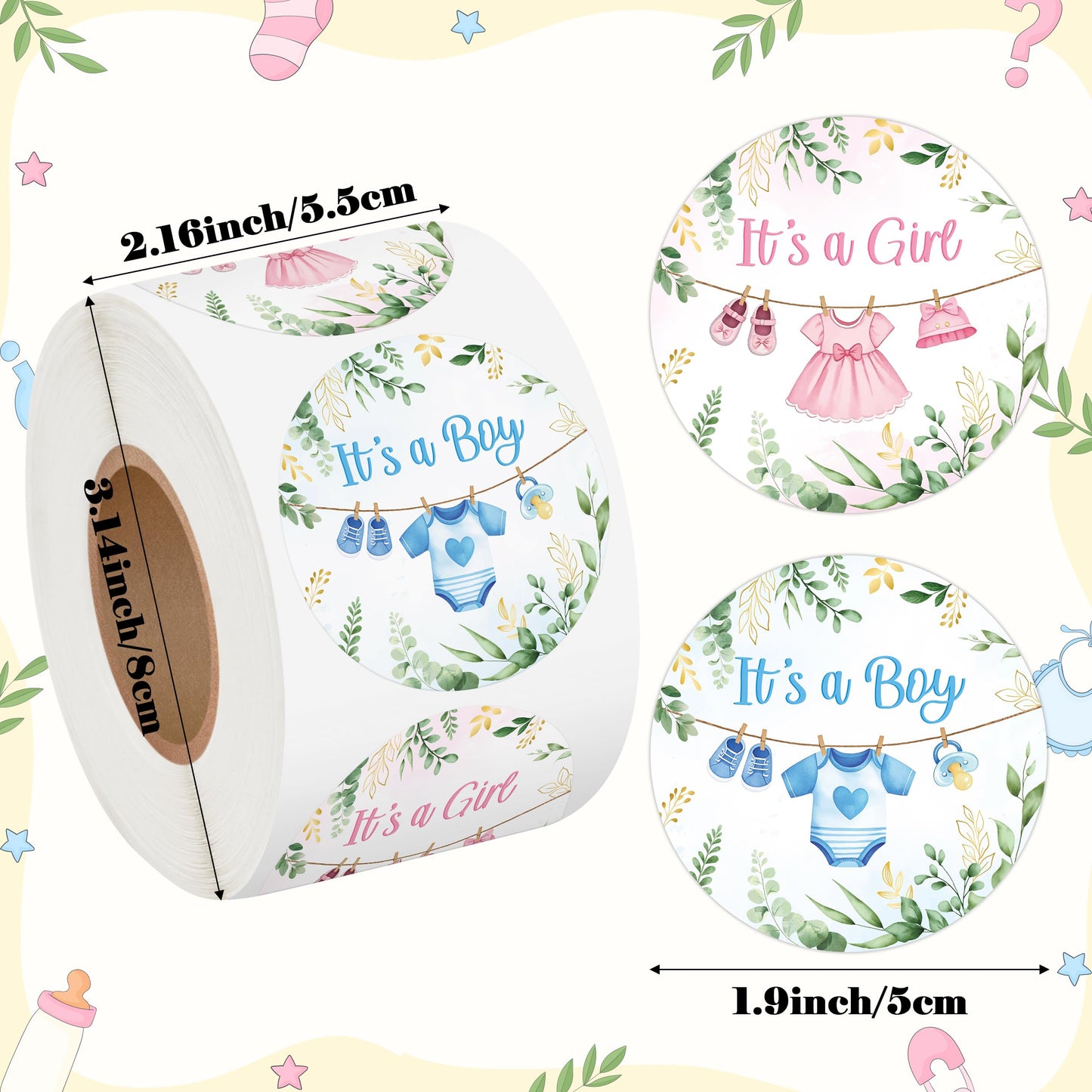 Ice Cream Gender Reveal Stickers - 500Pcs Labels for Baby Shower | 2 Inch, Team Boys or Girls, Pink or Blue Roll Decals, What's the Scoop Gender Reveal Party Decor Voting Game Idea Goodie Bags BST202