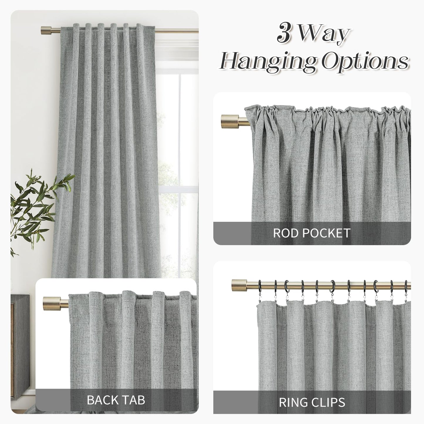 PANGSINNE Short Curtains for Windows Bathroom, 100% Blackout Linen Boho Back Tab Pleated Cafe Curtains for Kitchen Bedroom, 54 Inch Length 2 Panels Set, Dusty Blue BST326H
