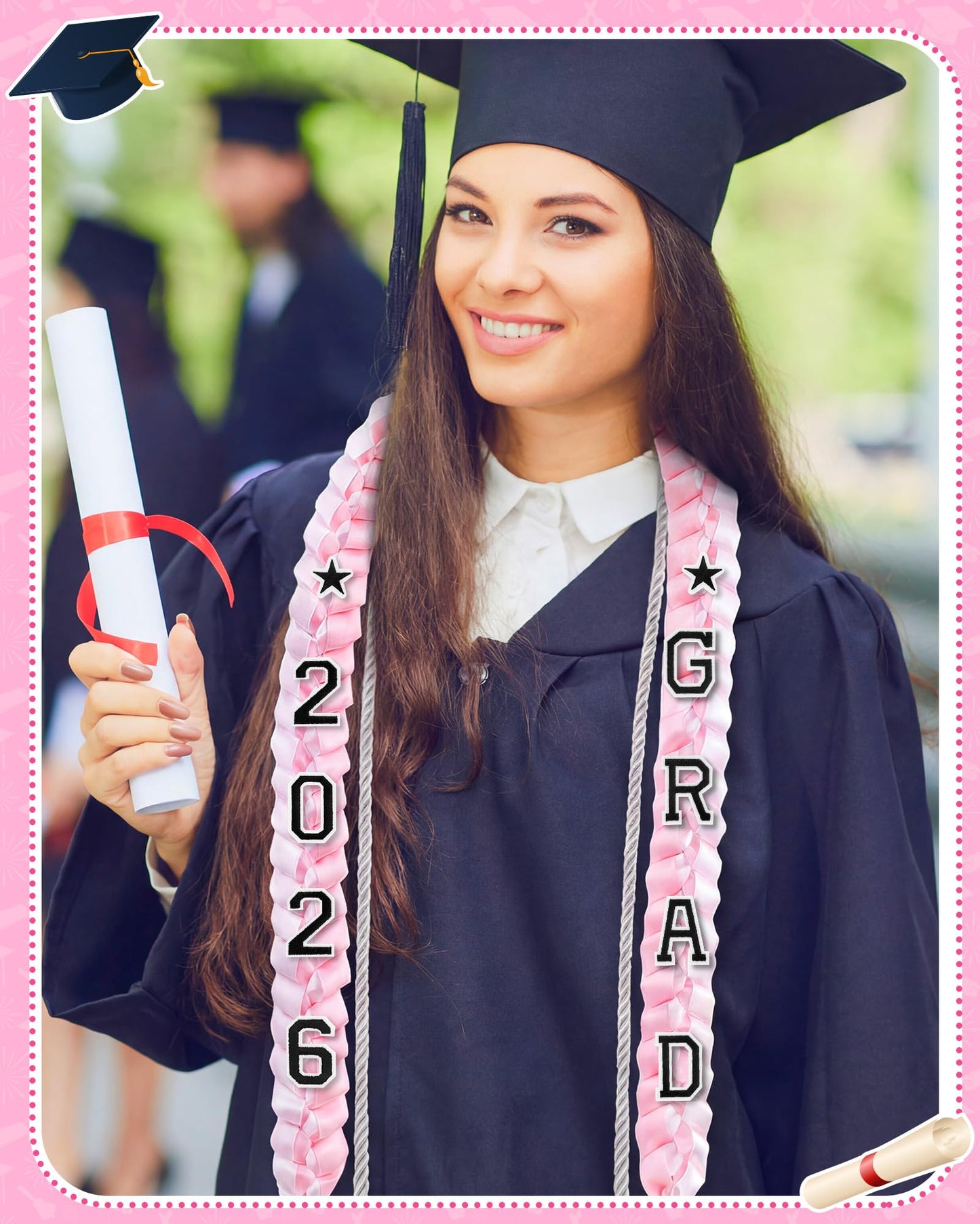 Cindeer 2026 Graduation Ribbon Lei Set Handmade Braided Necklace Honor Cord with Tassel 2026 Grad Embroidery Patches for High School College Graduation Party Supplies(Black, Red) BST220