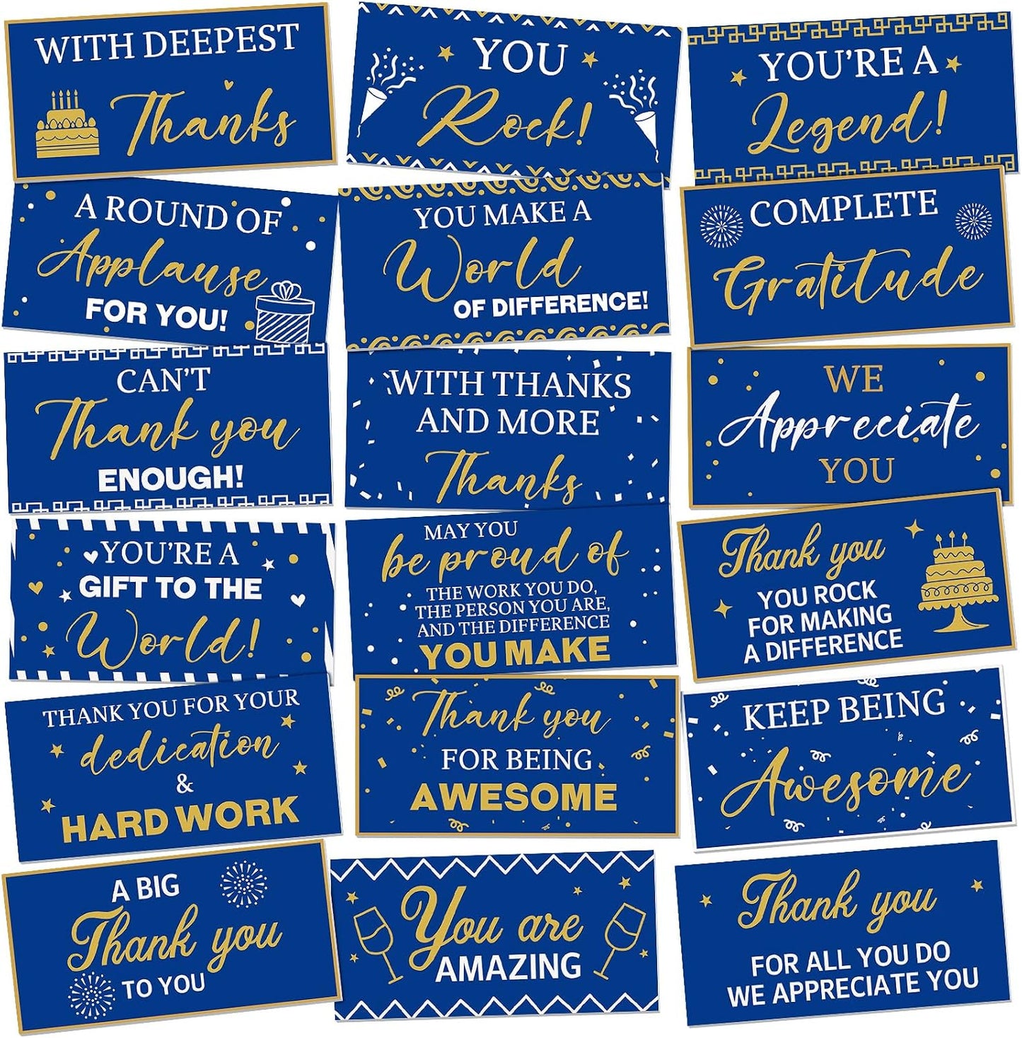 Tinlade 24 Designs Employee Appreciation Decorations Photo Booth Props We Appreciate You Blue Gold Thank You Party Decor Prop PVC Double Sided Selfie Signs for Staff Volunteer Retirement Teacher Nurse BST326H