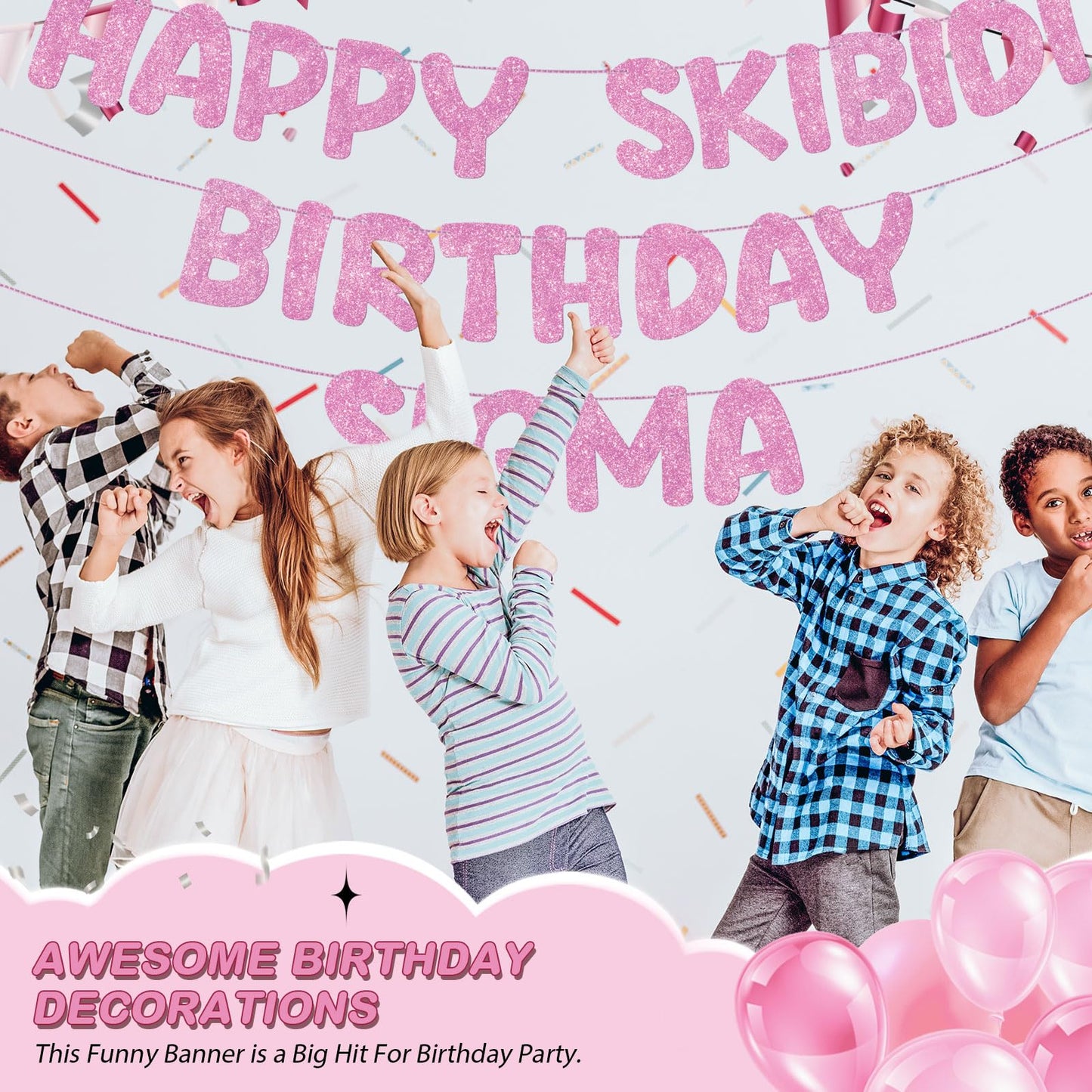 Fulmoon Pre Strung Happy Skibidi Birthday Sigma Banner Glitter Funny Zoomer Gen Z Slang Birthday Party Supplies Gen Z Slag Party Decorations Sign Gift(Champagne Gold) WN420