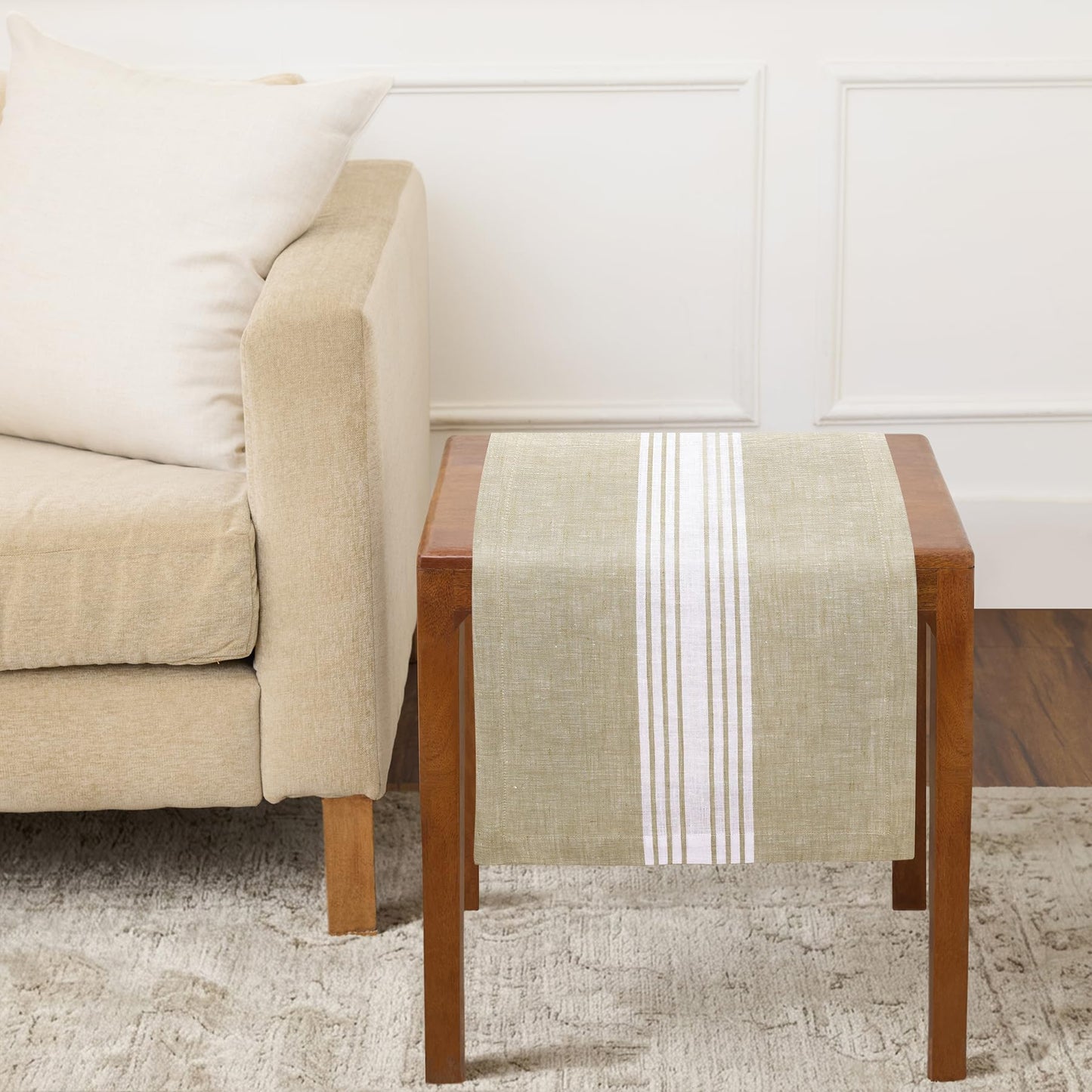 Solino Home 100% Linen Table Runner, 14 x 60 in, Black and White Striped | Farmhouse Table Runners for dining, console and side tables; vintage grain sack centre stripe; Pure Linen; OEKO-TEX Certified BST326SOLH