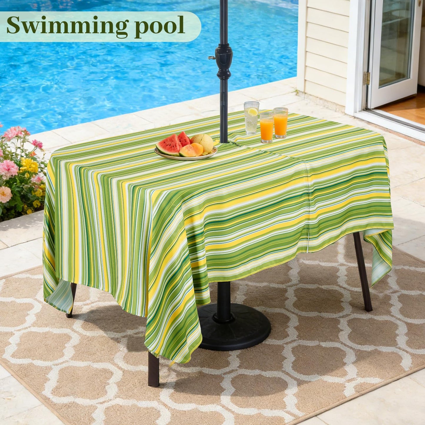 Eternal Beauty 52” Round Tablecloth Waterproof Outdoor Tablecloth with Umbrella Hole Zipper for Spring Summer Patio Picnic Tables (Tropical Palm Leaf) BST326H