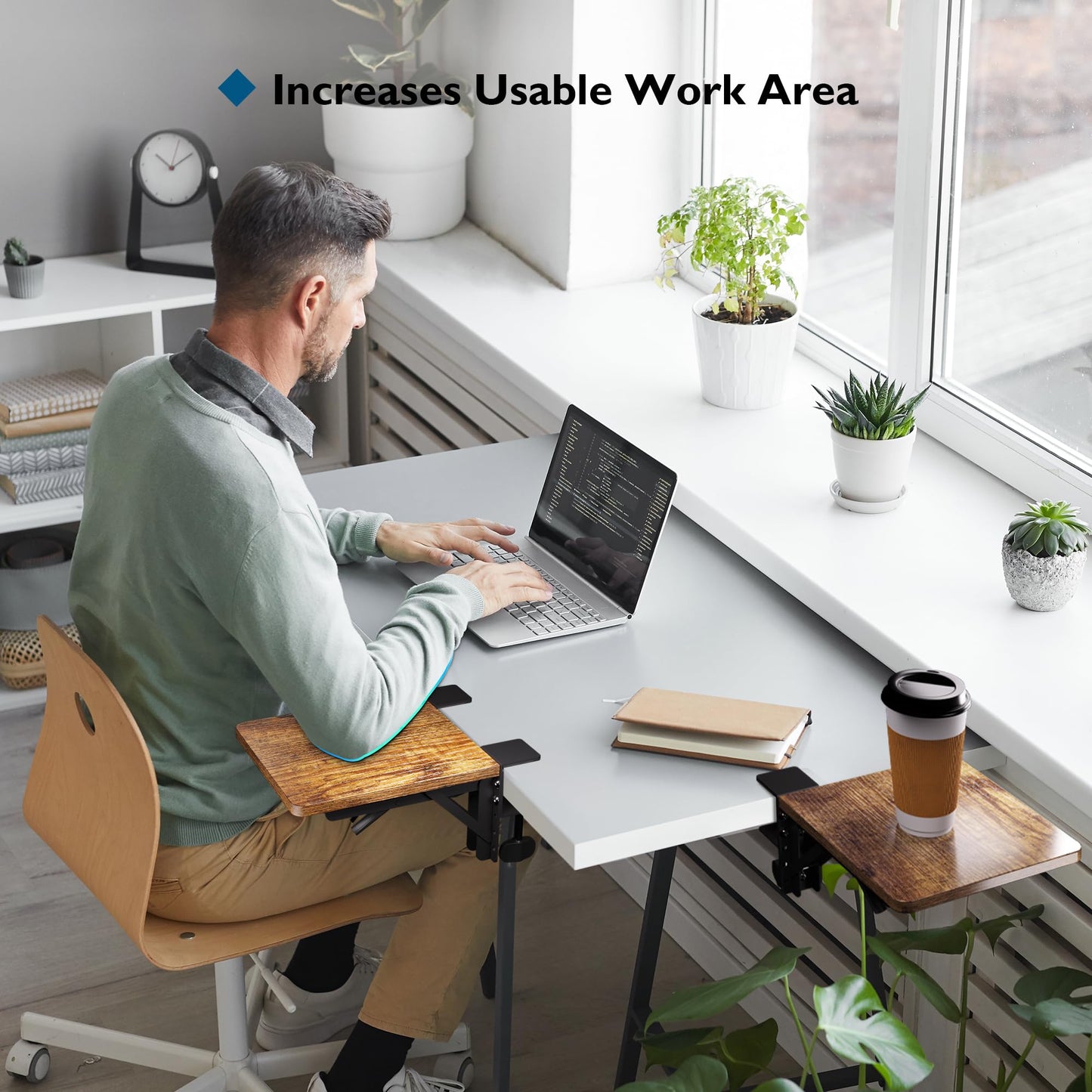 BONTEC Ergonomic Desk Extender Tray, 9.5"x9.1" Wrist Rest Shelf | 90°Foldable Elbow Support, Table Mount Arm, Clamp on Computer Arm Rest for Desk, Office & Home Use,Durable Easy to Install BST202