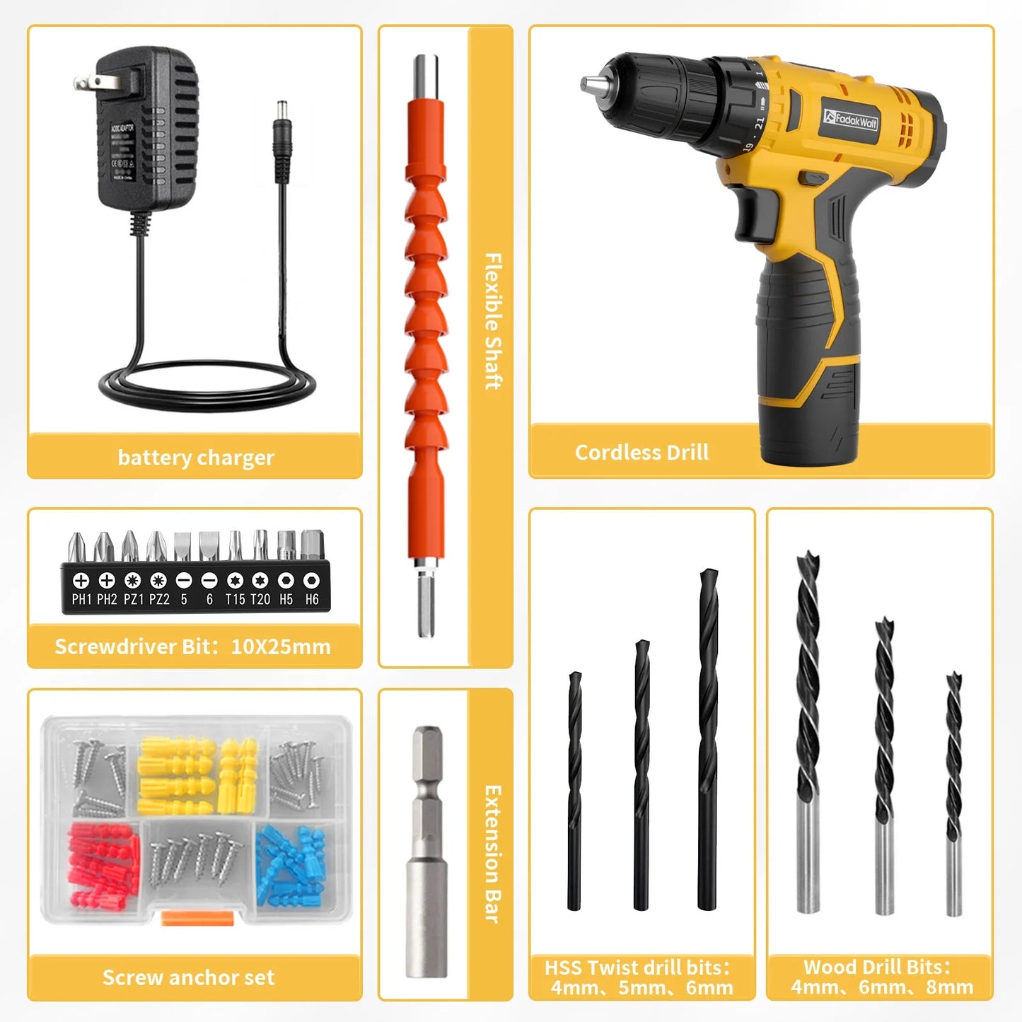 12V Cordless Drill Set, 650RPM Power Drill Driver with 21+1 Clutch Settings no battery 16