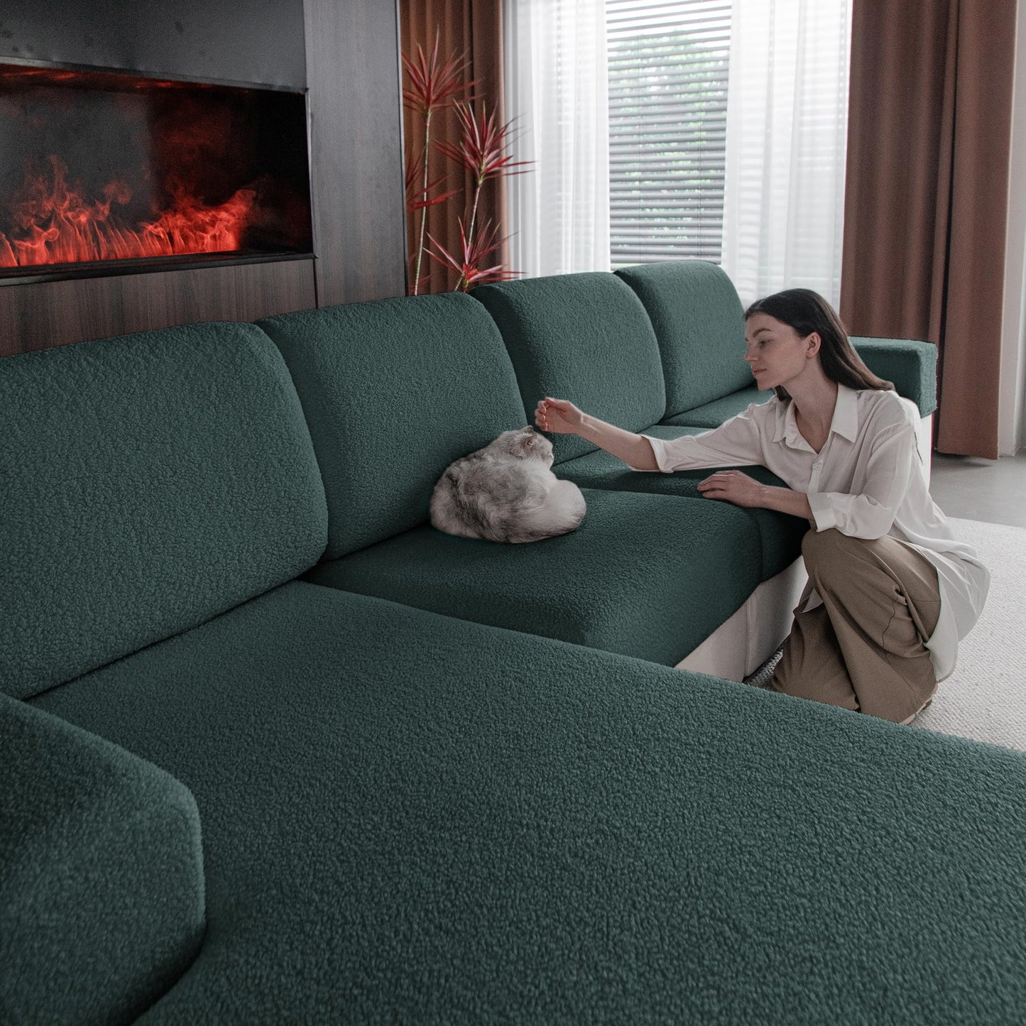 OHSIO Couch Cushion Covers for Sectional Sofa, Stretch Soft Sofa Slipcovers Washable Wear-Resistant Universal Furniture Protector for Living Room(1 Piece Oversized Cover, Green) BST202