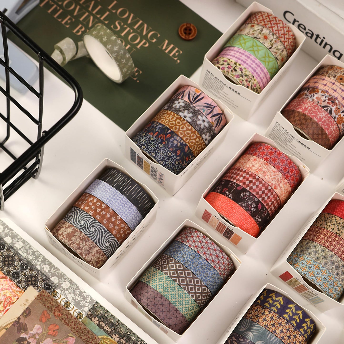 Fantasy Washi Tape Set - 5 Rolls Texture Arts Adhesive Tapes Basic Patterns Decorative Masking Tape Sets for Craft, Kids, Scrapbook, DIY, Gift Wrapping (10-Modern Mosaic) BST220