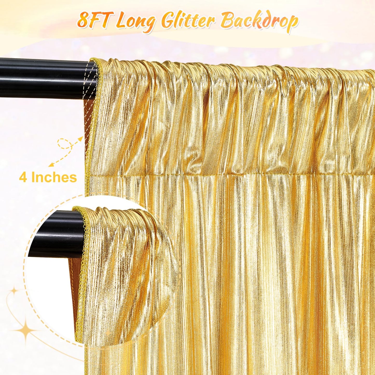 Gold Backdrop Curtains for Birthday Party: 4.8ftx8ft Sequin Background Baby Shower Curtain Drapes for Graduation Arch Backdrop WN420