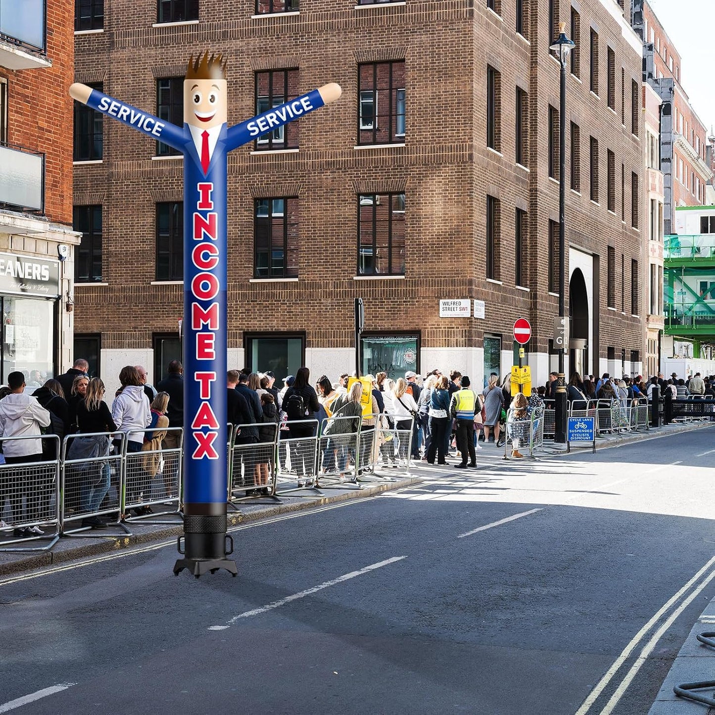 Soulchen 20FT Tall Income Tax Service Man White Blue Inflatable Tube Man Guy Air Blower Dancer Body Waving Puppet for Outdoor Decoration Advertising Business Promotion BST326H