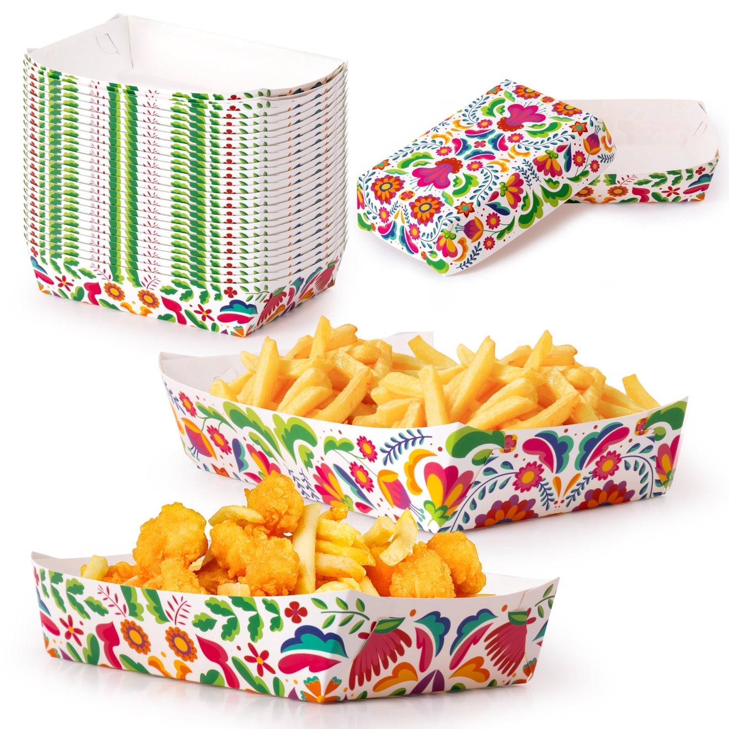 Mexican Taco Nights Food Trays 100Pcs Mexican Nacho Popcorn Unassembled Trays Snack Candy Holder Disposable Paper Plates Holiaday Carnival Party Supplies Concession Stand Food Containers BST202