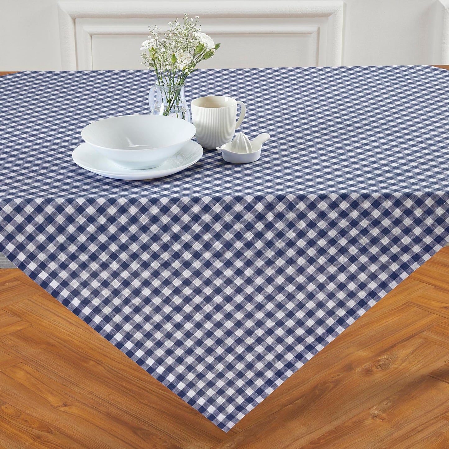 Solino Home 100% Linen Table Cloth, Throw Apricot, Gingham Check 52 x 52 in | Checkered Linen Tablecloth a neat topper for bistro, card and side tables | checkered weave | Pure Linen | OEKO-TEX Certified BST326SOLH