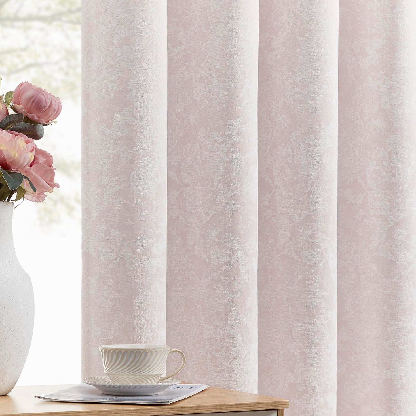 Beauoop Green Floral Jacquard Blackout Curtains 90 Inches Long 2 Panels for Bedroom Living Room Sage Flower Chenille Room Darkening Thermal Insulated Soundproof Grommet Window Treatments Drapes, 52x90 BST220