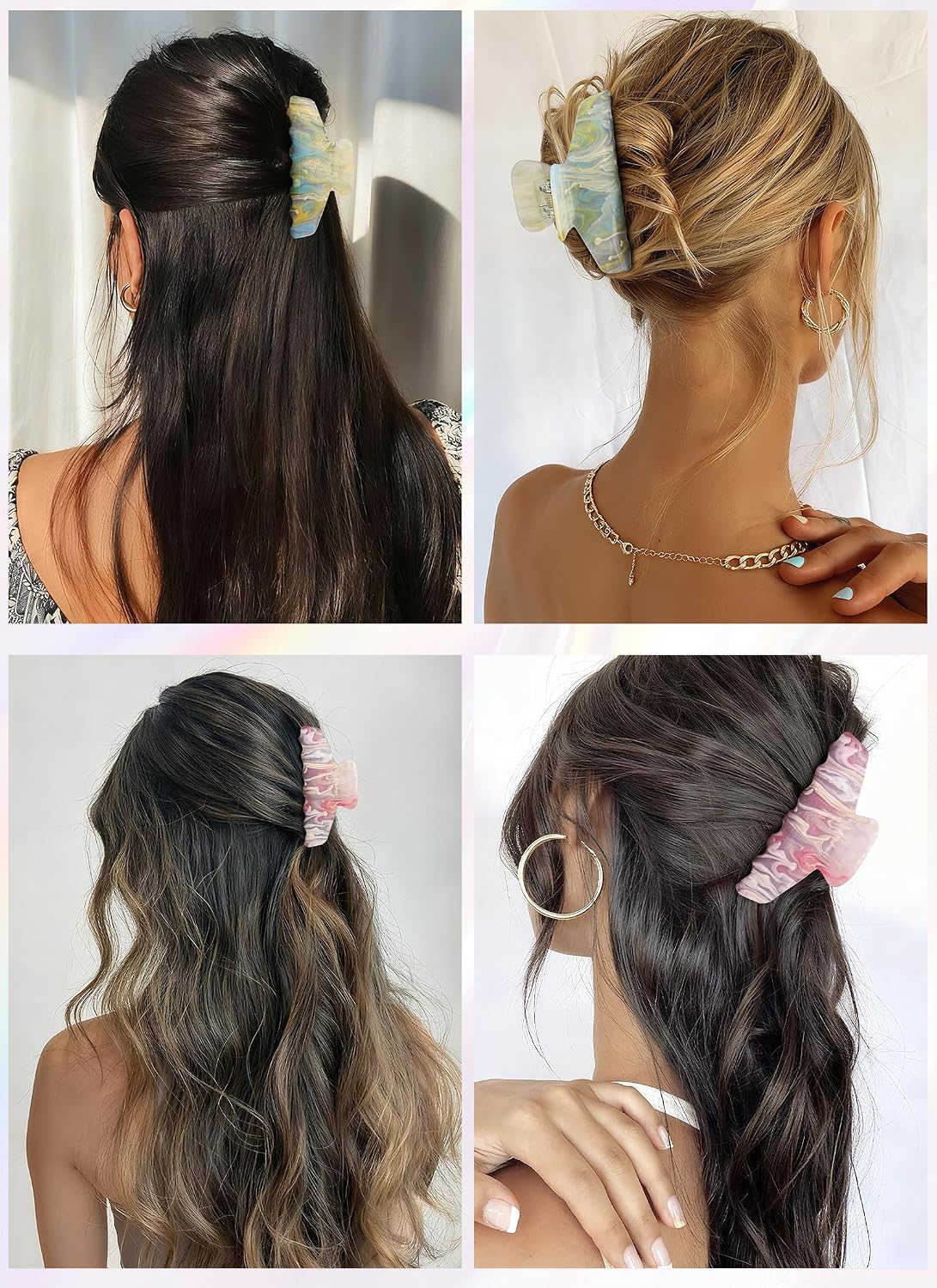 2 Pack Large Acrylic Hair Claw Clips for Women - 4.3 Inch Strong Hold Nonslip Hair Clips Big Claw Barrettes for Thick Thin Hair, Cute Durable Jaw Clips for Women Girls WN420