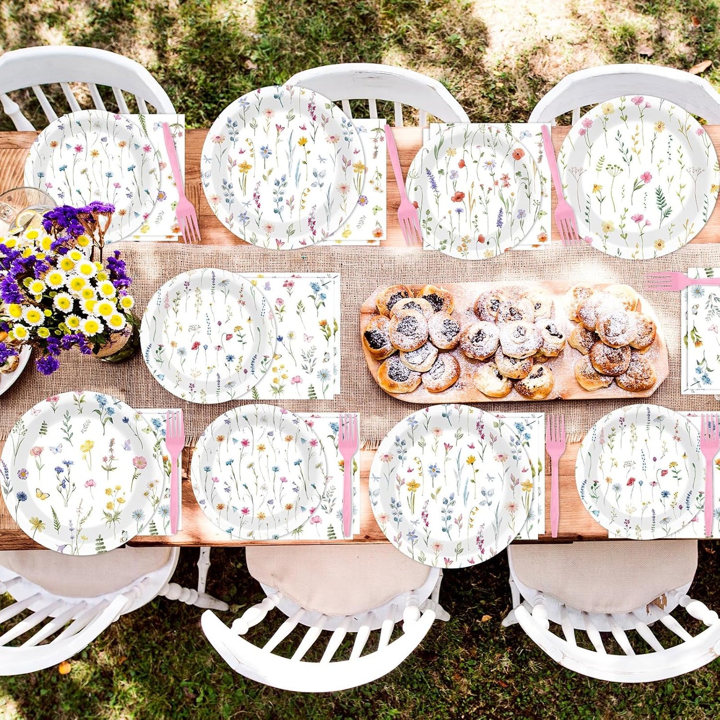 96Pcs Wildflower Party Supplies Floral Themed Paper Plates Napkins Wildflower Butterfly Tableware Disposable Dinnerware Decoration Set for Girls Birthday Wedding Bridal Baby Shower Party Table Decor BST202