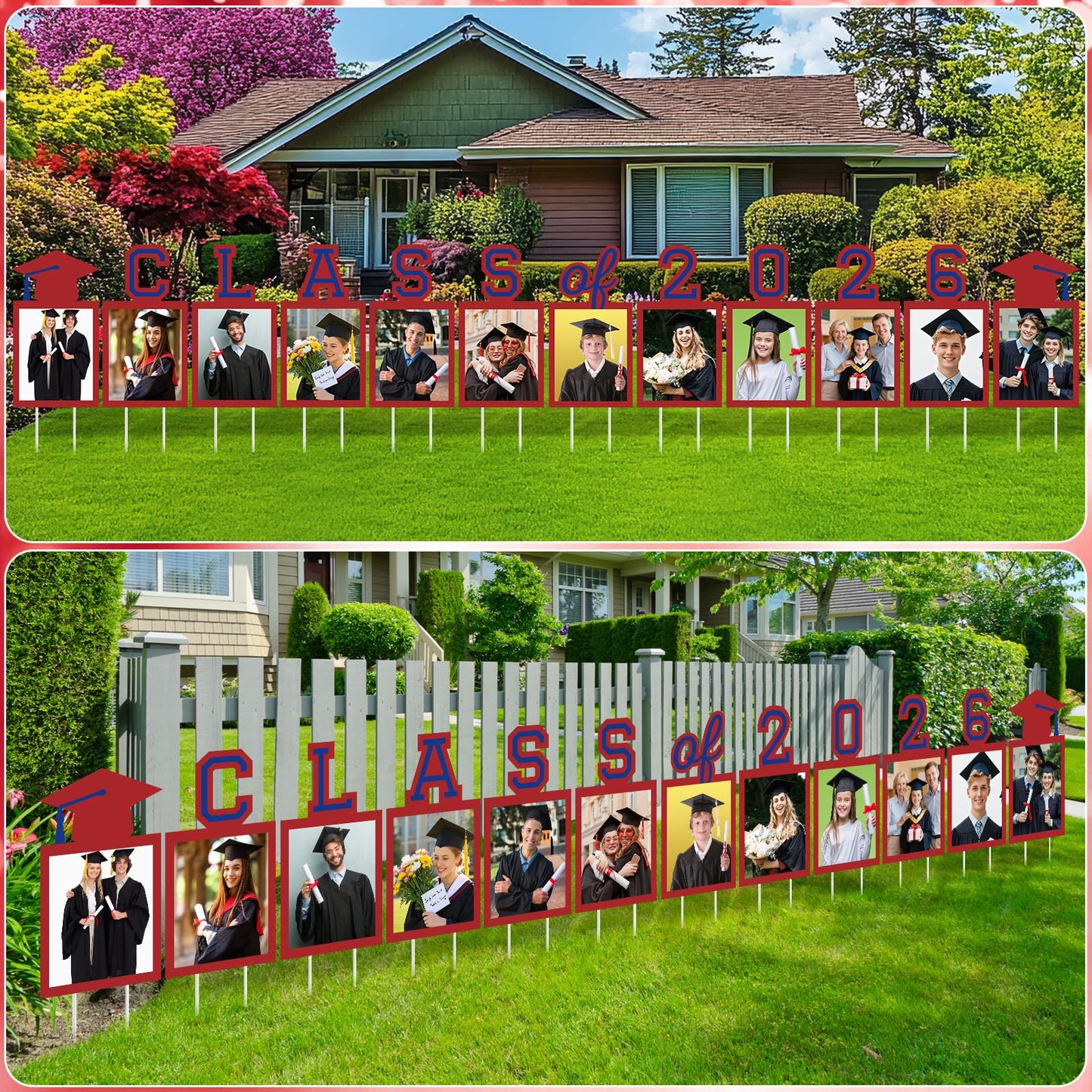 12 Pcs Graduation Photo Yard Sign Decorations 2026, K-12 Grade Graduation School Picture Frame Lawn Sign with Stakes for Kindergarten Middle High School Class of 2026 Grad Party Decorations, Red WN420