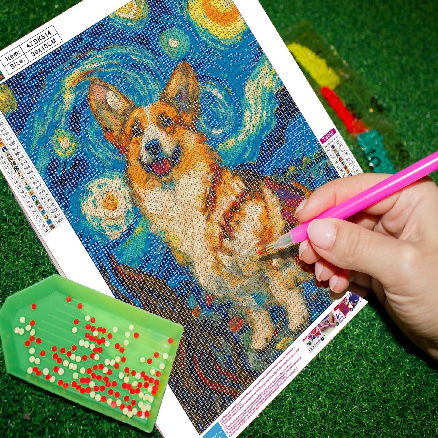 GAIETY Diamond Painting Kits for Adults, Flowers Skull Hummingbird Turtle Diamond Art Set, 5D DIY Full Drill Round Rhinestone Gem Crafts for Home Decor Halloween Christmas Gift (Dog Under Starry Sky) BST326L