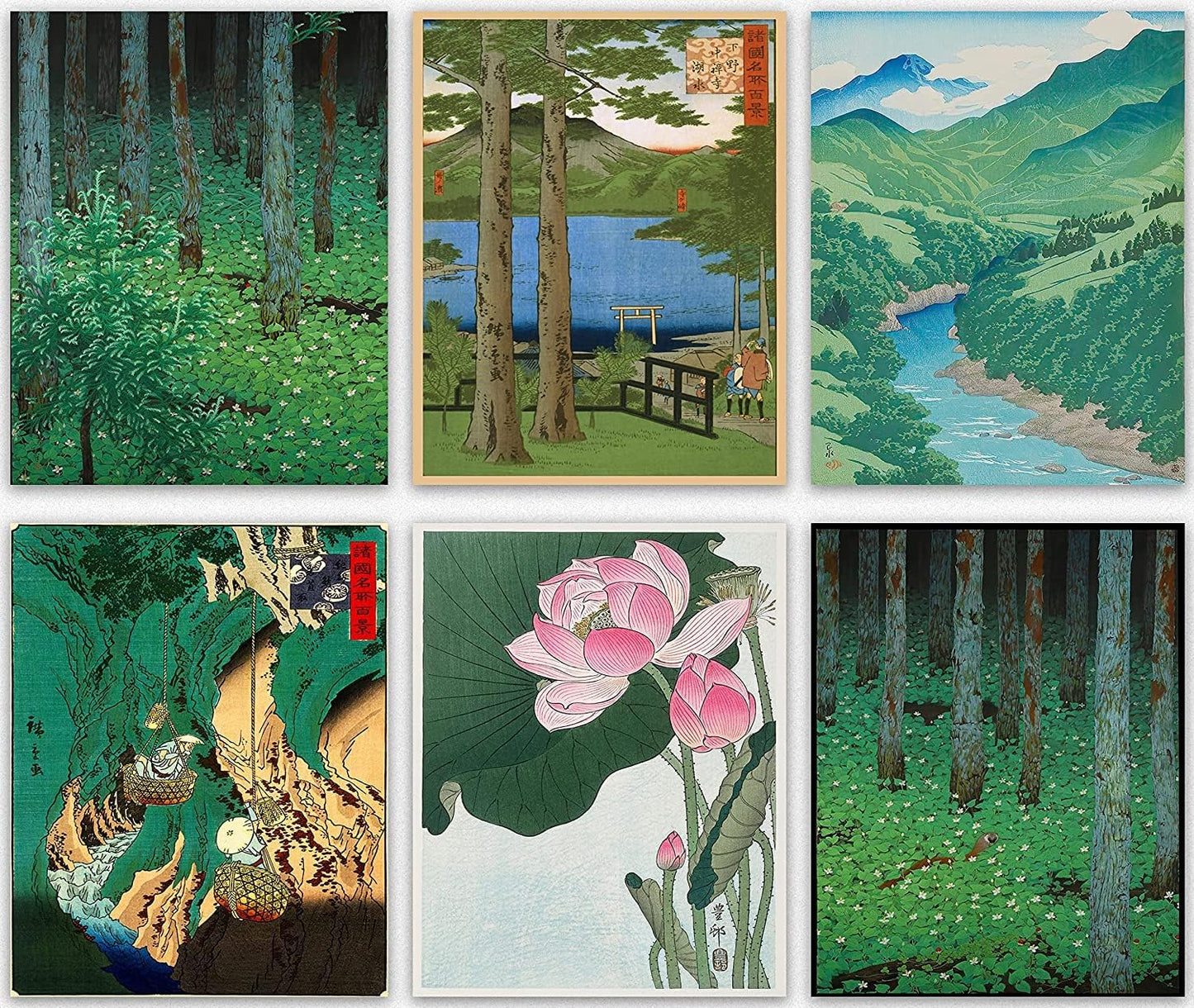 Wallbuddy Japanese Decor Woodblock Nature Poster Unframed Artwork for Walls Landscape Scenes in Home and Traditional Style Japanese Home Decor Set of 6 Japanese Wall Prints (8x10) BST220