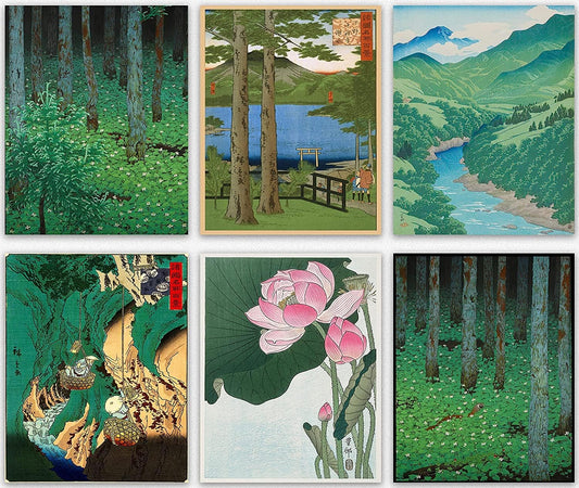 Wallbuddy Japanese Decor Woodblock Nature Poster Unframed Artwork for Walls Landscape Scenes in Home and Traditional Style Japanese Home Decor Set of 6 Japanese Wall Prints (8x10) BST220