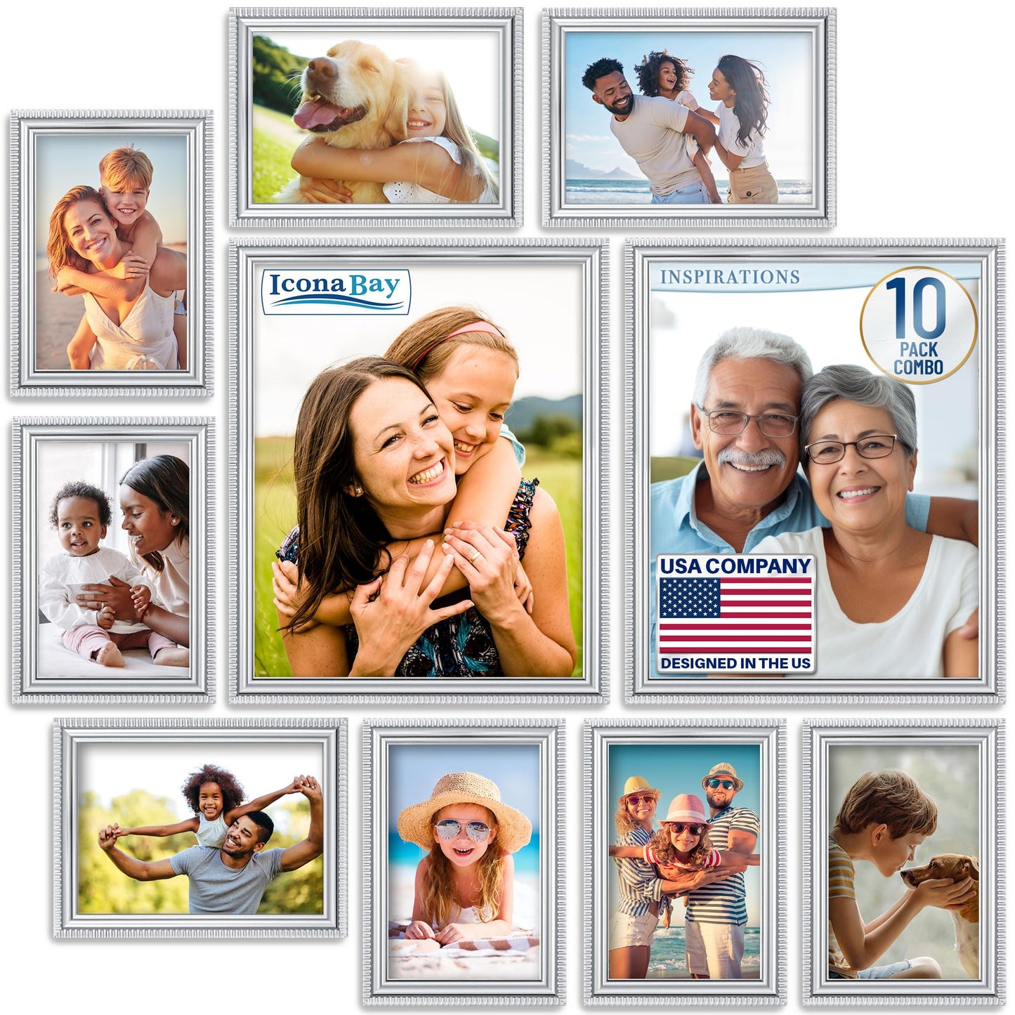 Icona Bay Combination White Picture Frames Set - 10 PC (Five 4x6, Three 5x7, Two 8x10), Inspirations Collection Multi-Pack for Contemporary Wall Gallery BST220