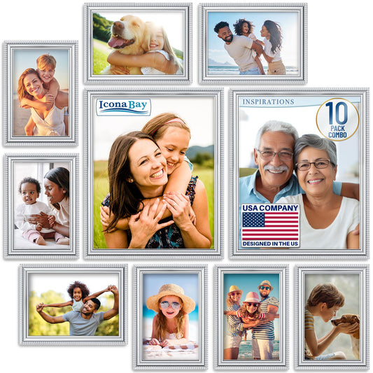Icona Bay Combination White Picture Frames Set - 10 PC (Five 4x6, Three 5x7, Two 8x10), Inspirations Collection Multi-Pack for Contemporary Wall Gallery BST220