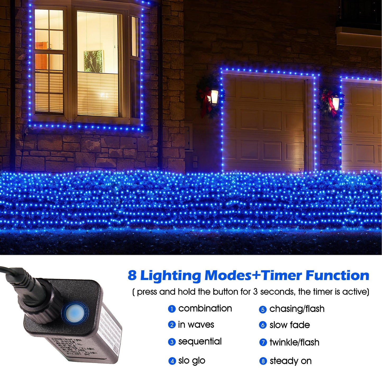 BlcTec Christmas Lights Outdoor 360 LED 9.8ft x 6.6ft Christmas Net Lights with 8 Modes RD12