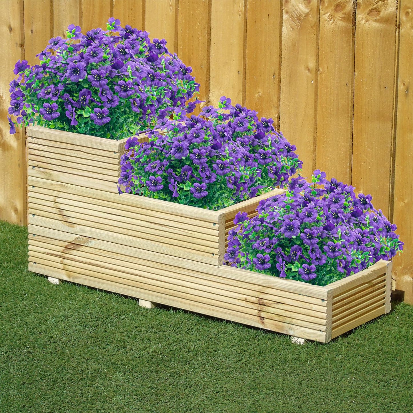 8 Bundles Outdoor Artificial Flowers,UV Resistant Fake Flowers Outdoor Plastic Plants Faux Silk Flower for Outside Indoor Decoration(Blue) BST202