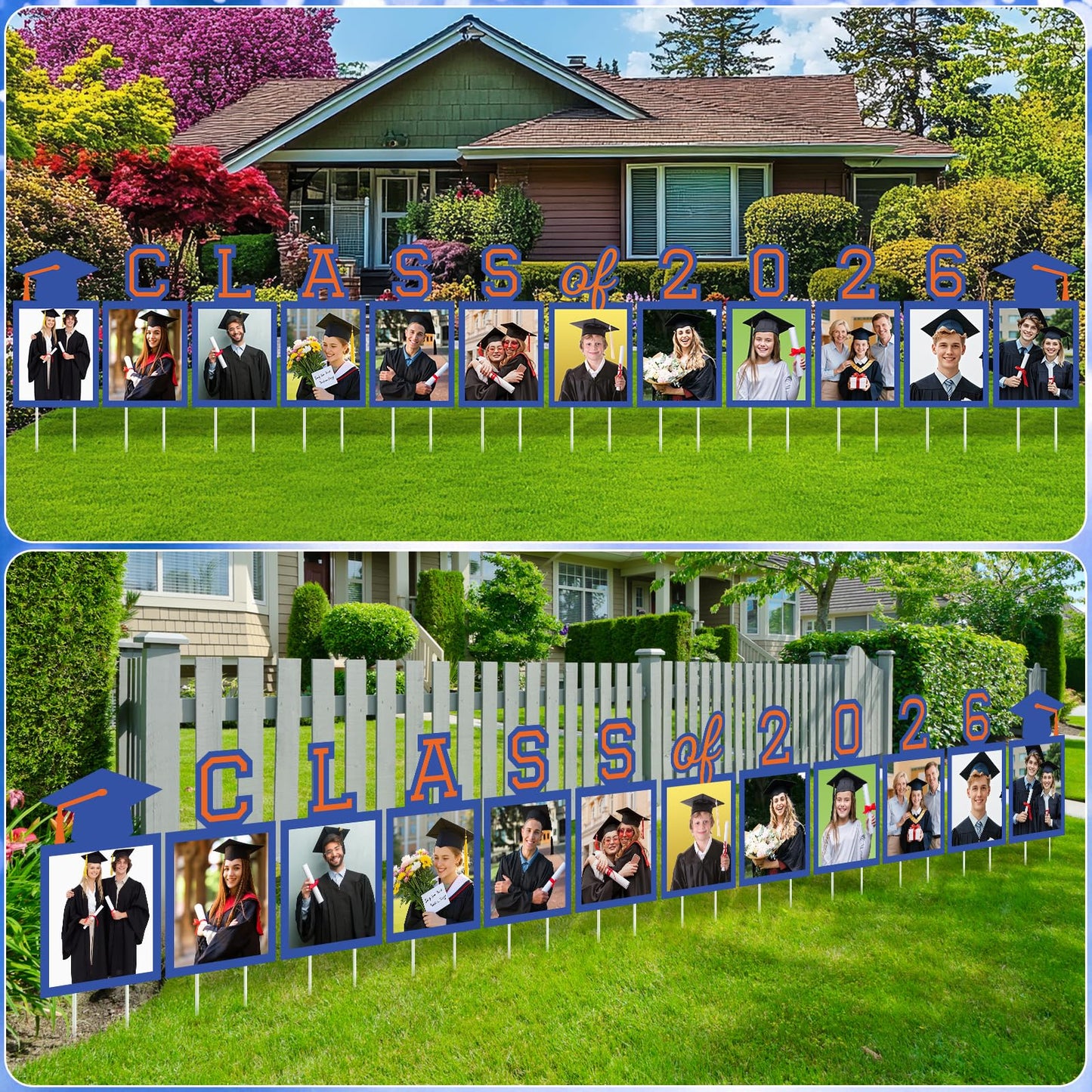 12 Pcs Graduation Photo Yard Sign Decorations 2026, K-12 Grade Graduation School Picture Frame Lawn Sign with Stakes for Kindergarten Middle High School Class of 2026 Grad Party Decorations, Red WN420