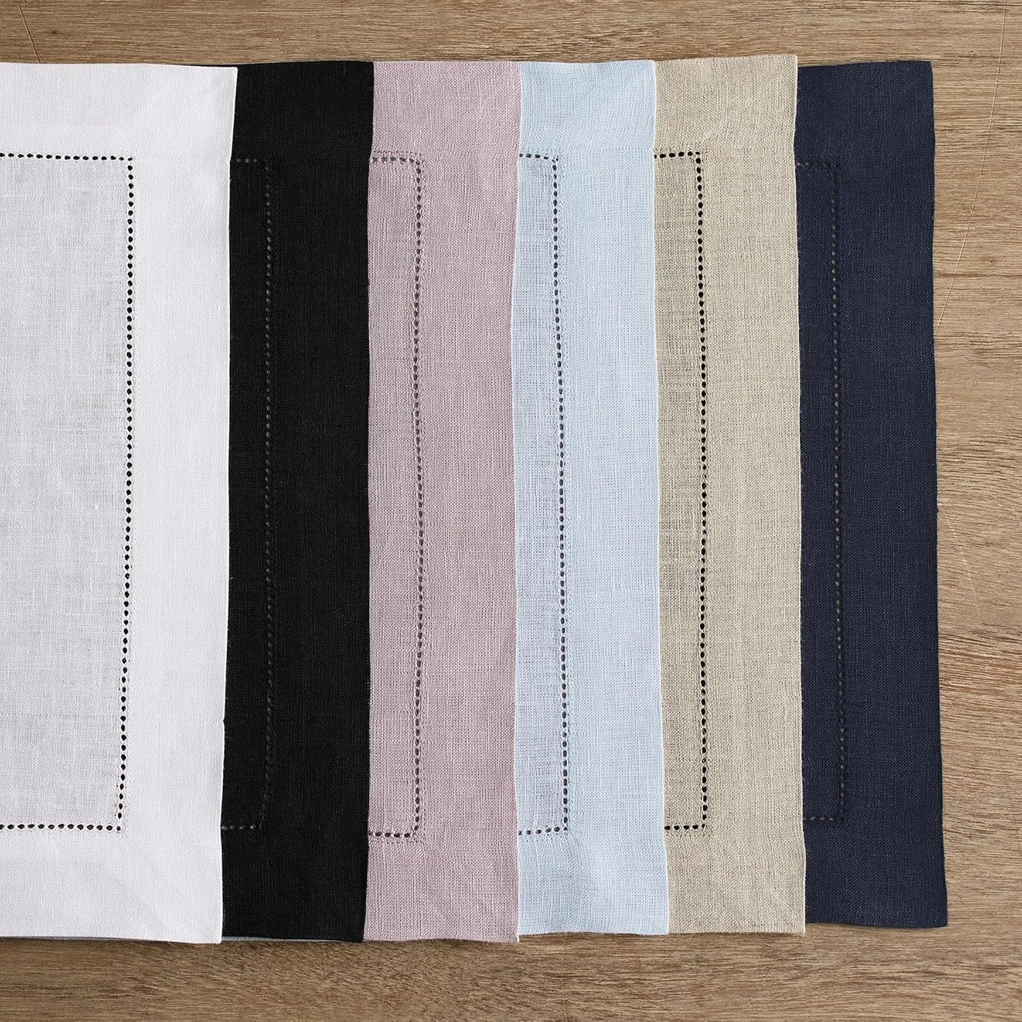 Solino Home 100% Pure Linen Placemats White Hemstitch, 14 x 14 in, Set of 4 | Classic Hemstitch Square Table Mats square settings for daily dining, hand hemstitched borders, OEKO-TEX Certified, easy care BST326SOLH