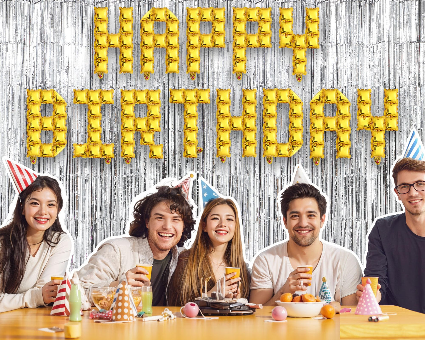Seenelling Happy Birthday Balloons Banner with 3 Pack Silver Foil Fringe Backdrop 16 Inch Foil Letters Metallic Tinsel Fringe Curtains Reusable Inflatable Birthday Party Decorations(Blue) BST326L