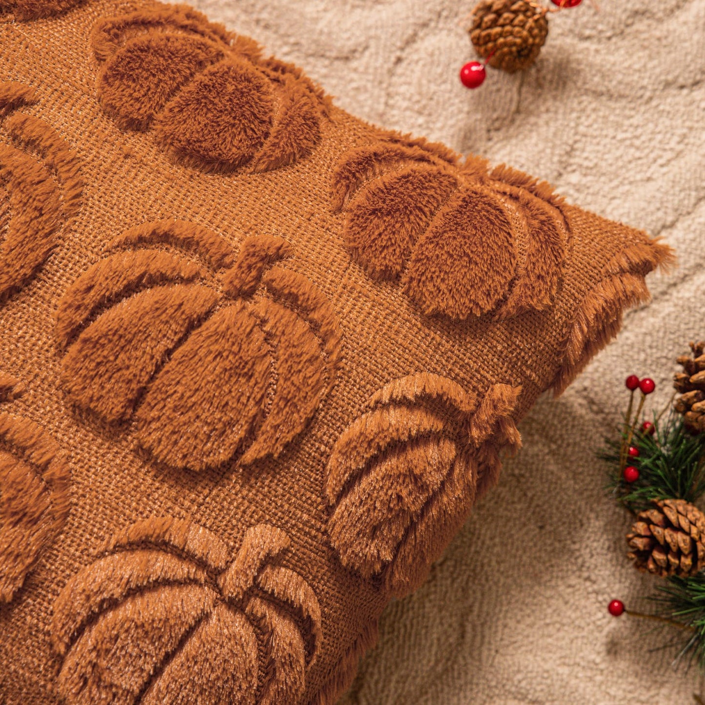Cream White Fall Pumpkin Decorative Throw Pillow Covers Set of 2, 18x18 Inch Soft Plush 3D Embroidered Halloween Pillow Covers for Fall Decorations Farmhouse Cushion Covers for Thanksgiving BST220