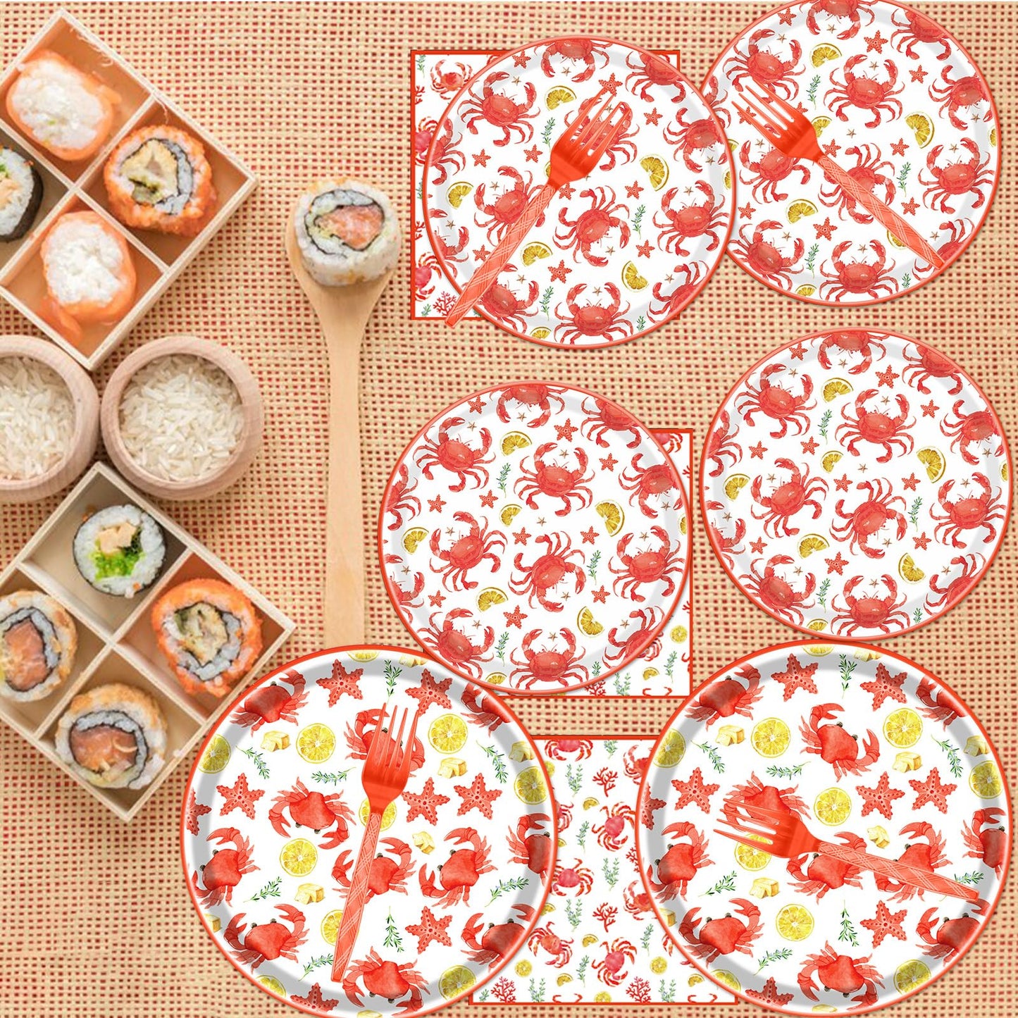 Gameza July Christmas Party Decorations Tableware, 96PCS There's Some Hohoho's in July Disposable Paper Plates and Napkins Decoration, Summer Xmas Beach Forks Decor Supplies Serves 24 BST220