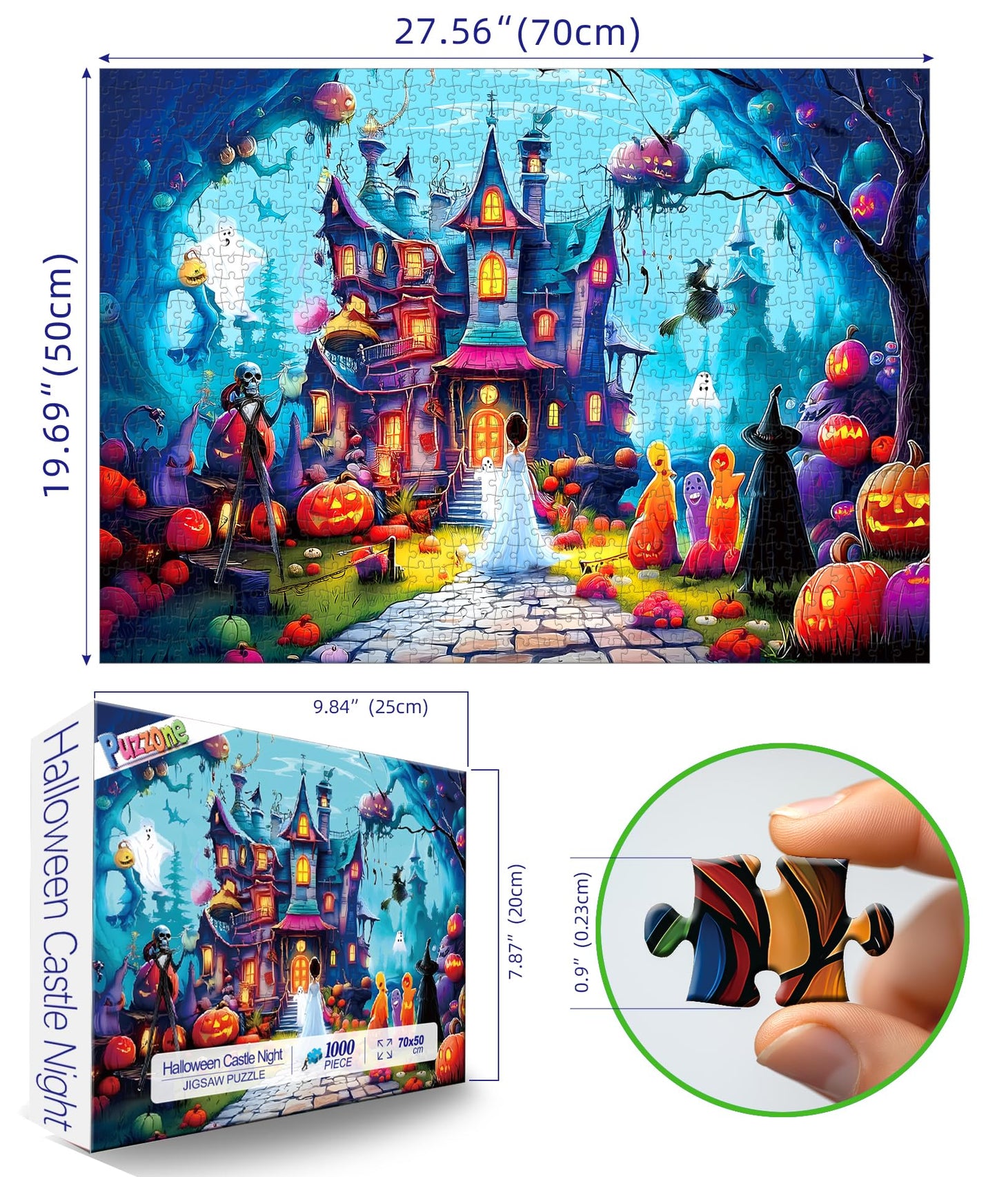 Halloween Puzzle 1000 Pieces for Adults Spooky Scarecrow Farm | Jigsaw Puzzles 1000 Pieces Autumn Horror Spooky with Pumpkin & Ghost Truck for Party Game Night, Dust-Free, 27.5"x19.7" WN420