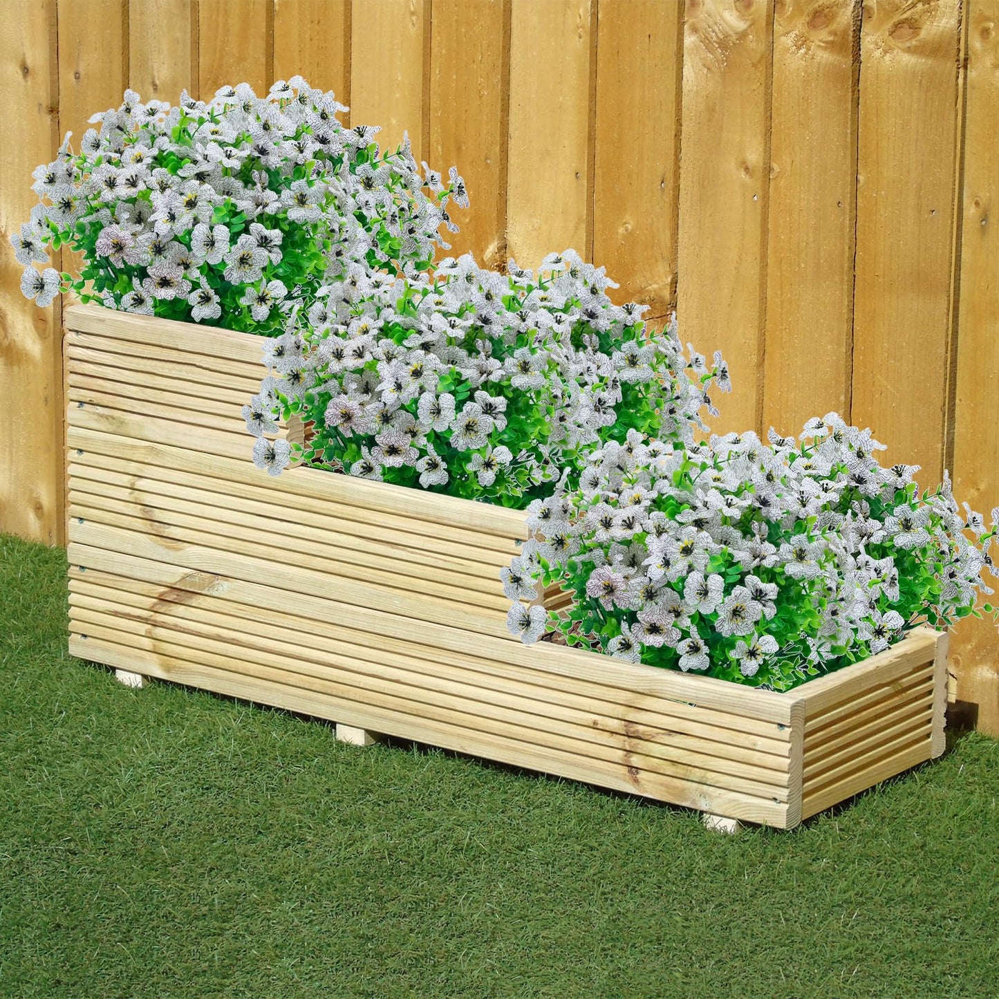 8 Bundles Outdoor Artificial Flowers,UV Resistant Fake Flowers Outdoor Plastic Plants Faux Silk Flower for Outside Indoor Decoration(Blue) BST202