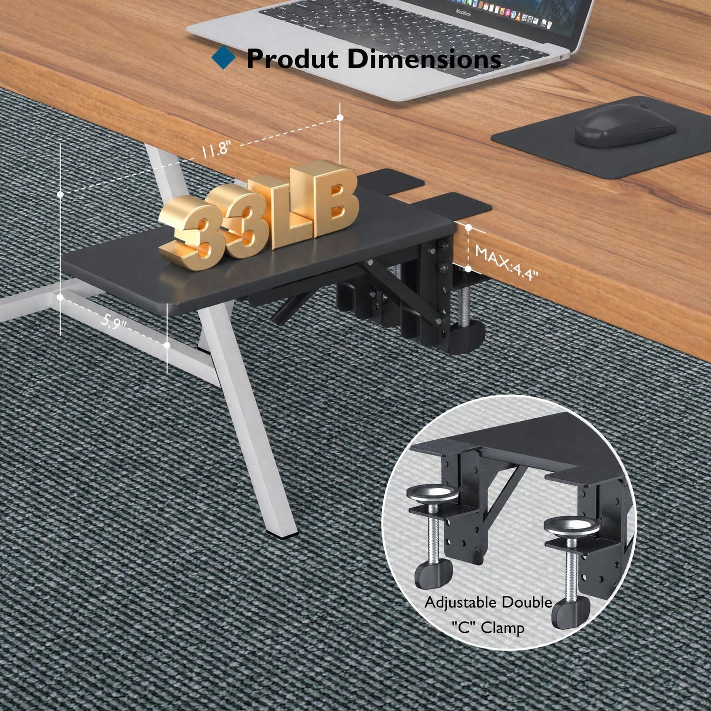 BONTEC Ergonomic Desk Extender Tray, 9.5"x9.1" Wrist Rest Shelf | 90°Foldable Elbow Support, Table Mount Arm, Clamp on Computer Arm Rest for Desk, Office & Home Use,Durable Easy to Install BST202