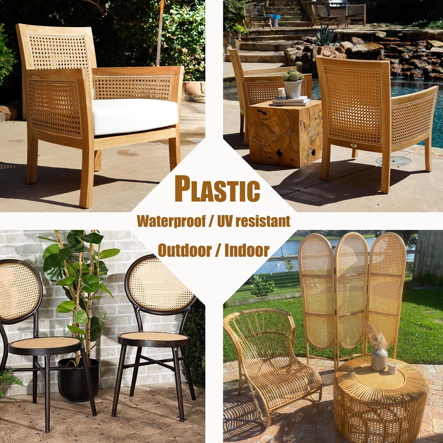 Plastic Rattan Webbing Roll, Handwoven Synthetic Poly Rattan, Faux Cane Mesh-Open Weave, Hexagonal Pattern, for DIY Home Decor Projects incl. Furnitures Chairs Cabinets Beds (16'' x 80'') BST220