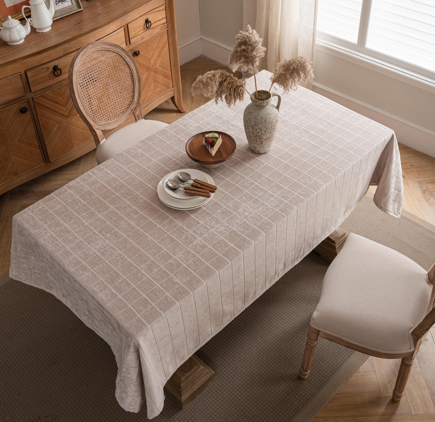Caflife White Square Tablecloth 55x55 Inch, Cotton Linen Polyester Blend Stripes Table Cloth, Farmhouse Boho Decorative Table Cover for Dining Room Party Buffet Home Kitchen Table Decor BST202