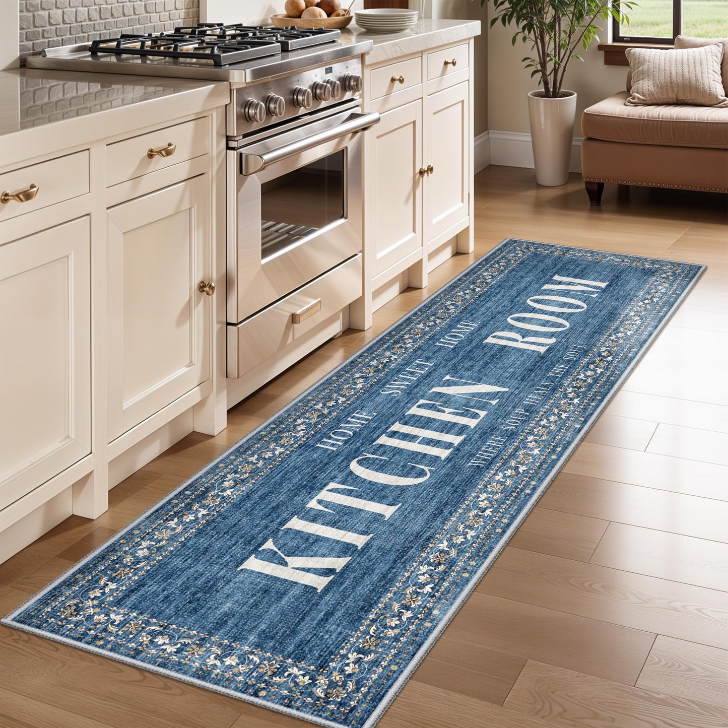 TOPRUUG 2x8 Kitchen Runner Rug: Non-Slip Kitchen Rugs Stain Resistant Kitchen Mats for Floor Low-Pile Carpet for Sink Soft Kitchen Runners Non Skid Washable 8 ft Mat Home Decor 2'x8' Beige BST202