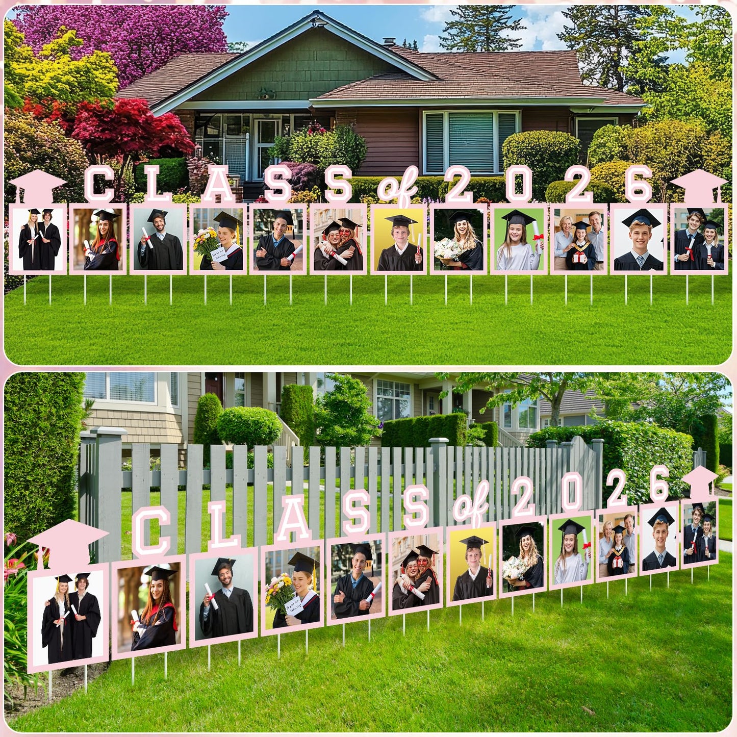 12 Pcs Graduation Photo Yard Sign Decorations 2026, K-12 Grade Graduation School Picture Frame Lawn Sign with Stakes for Kindergarten Middle High School Class of 2026 Grad Party Decorations, Red WN420