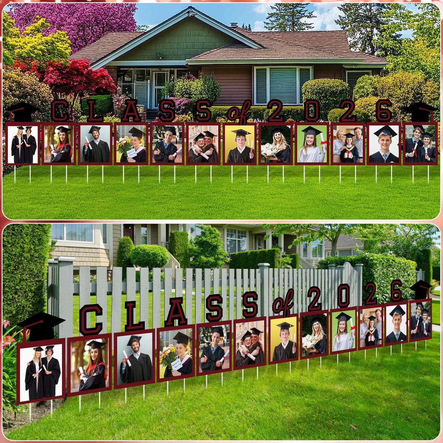 12 Pcs Graduation Photo Yard Sign Decorations 2026, K-12 Grade Graduation School Picture Frame Lawn Sign with Stakes for Kindergarten Middle High School Class of 2026 Grad Party Decorations, Red WN420