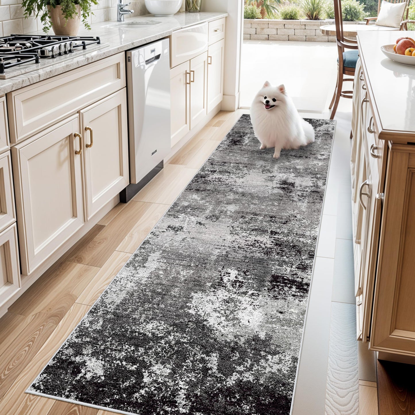 2x3 Washable Entryway Rug – Non-Slip Modern Abstract Neutral Small Throw Area Rug for Kitchen, Bedroom – Soft Low Pile Thin Indoor Door Mat（Black Grey,2x3） BST326H