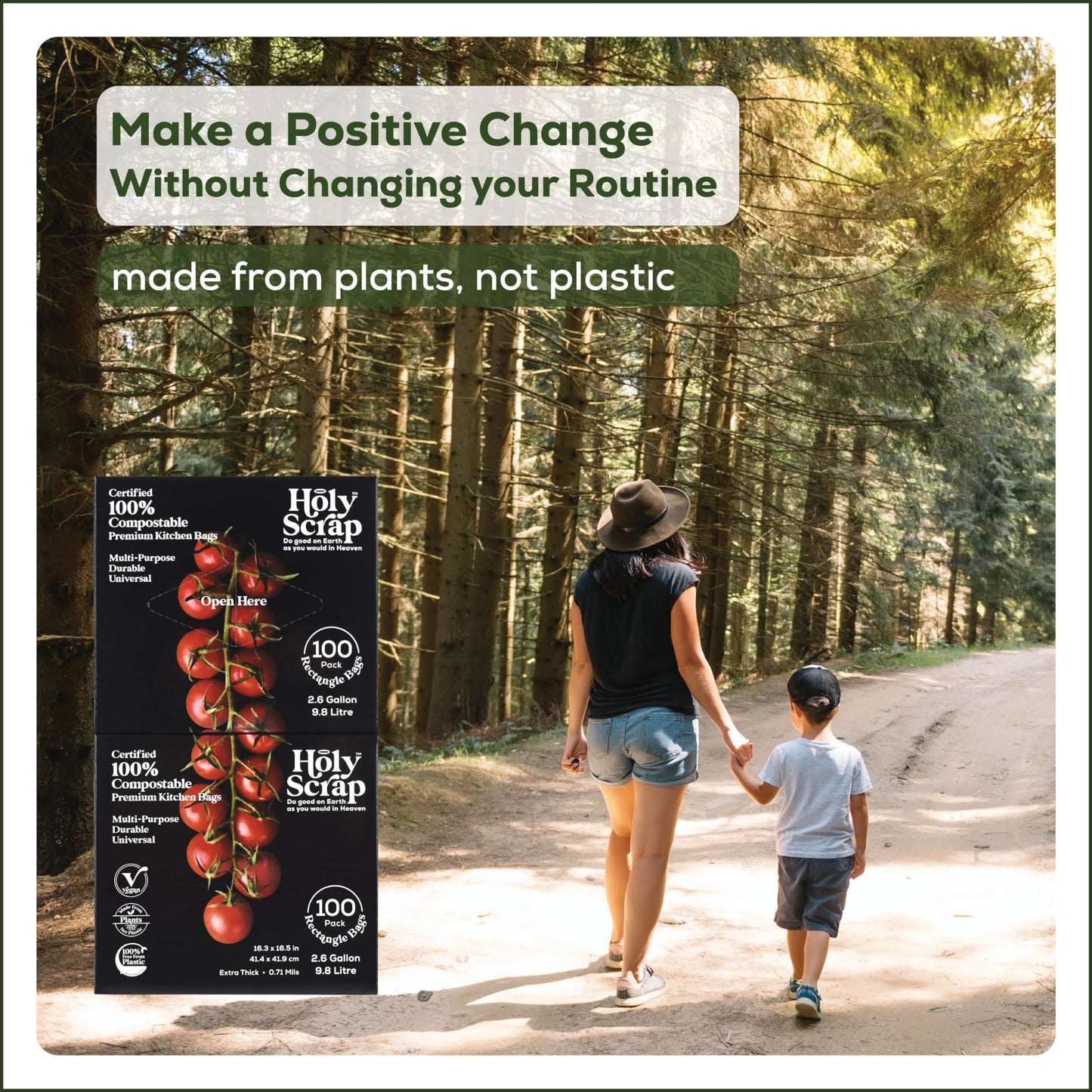 Small Compostable Trash Bags - 2.6 Gallon, 100 Pack, 100% Plastic-Free Decomposing Kitchen Food Waste Trash Can Bags & Liners, Thick Countertop Garbage, Bathroom & Bio Bin Bags