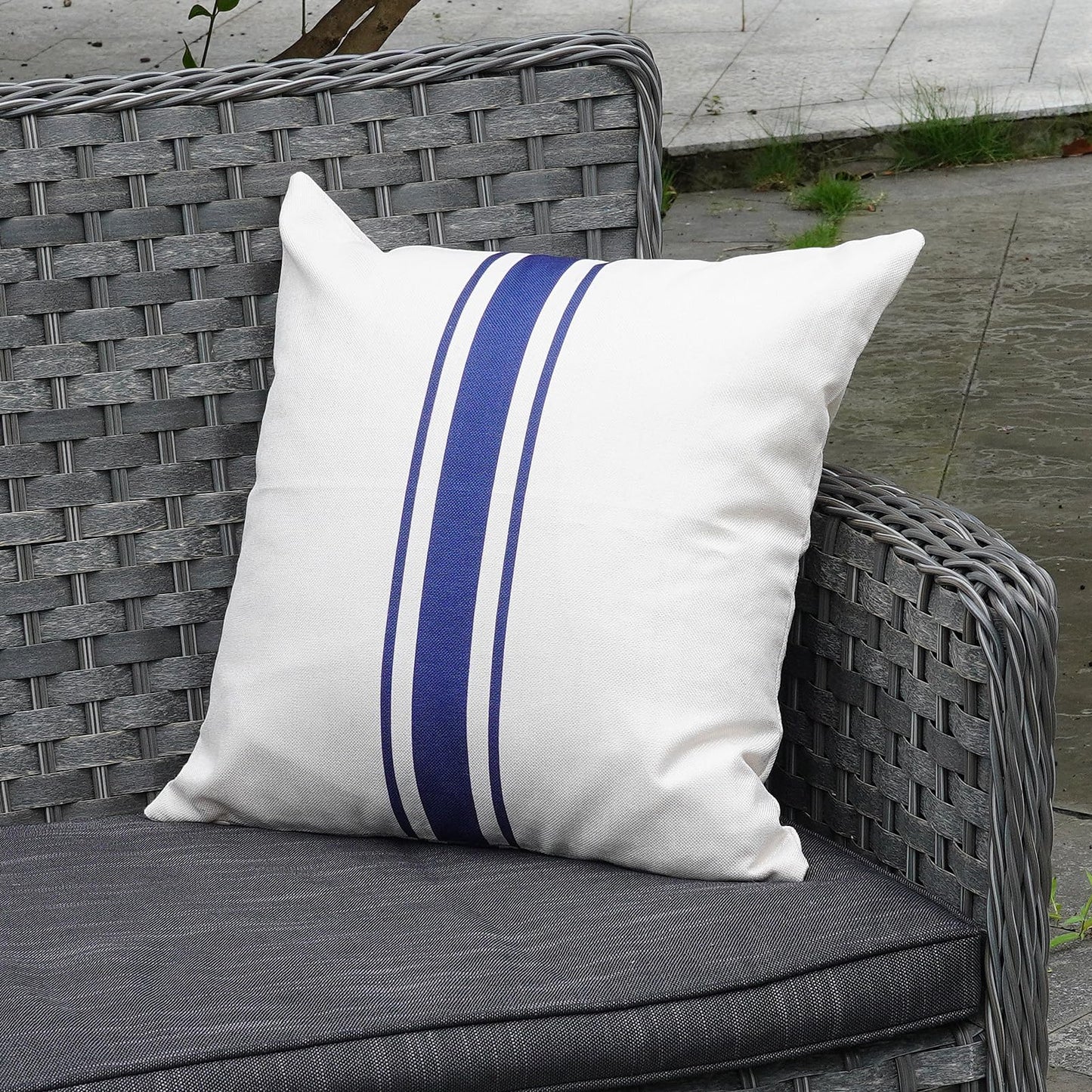 ONWAY Outdoor Pillow Covers Waterproof 18x18 Set of 2 Decorative Linen Throw Pillow Cover Beige and Black Striped Outdoor Pillows for Patio Furniture BST220