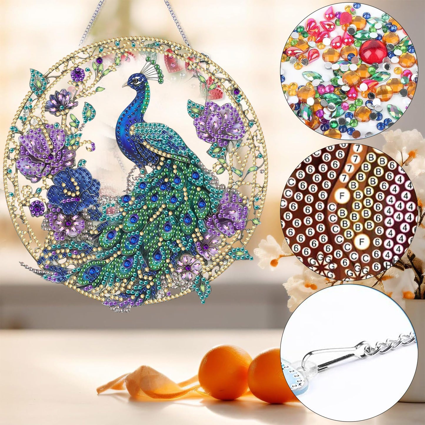Bimkole Cat Diamond Art Hanging Kit for Adult, DIY 5D Animals Diamond Art Painting Window Pendant, Acrylic Crystal Art Hanging Ornament for Wall Home Garden Front Door Decor - 7.8x7.8 Inch BST220