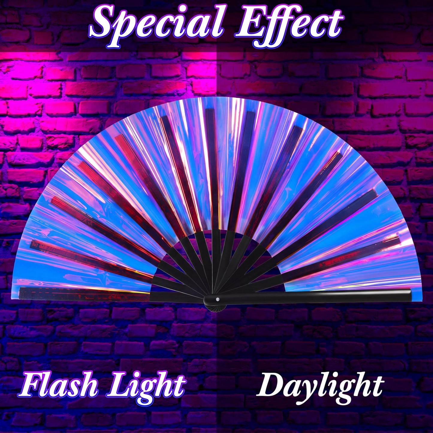 FairySandy Large Rave Fan UV Glow Clack Summer Hand Fan with Thigh Holster for Women Carnival Party Supplies for Carnival Edm Music Festival Club Accessories(Cool Style,Black) WN420