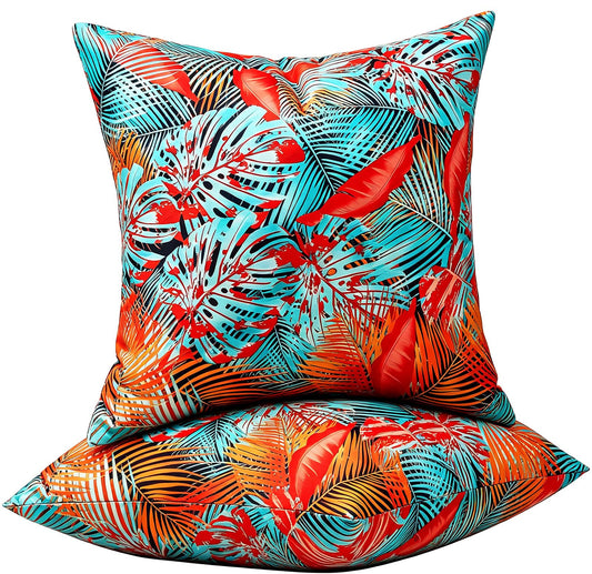Outdoor Waterproof Pillow Covers Summer Decorative Throw Pillow Covers Tropical Leaf Couch Covers 20x20 Set of 2 Square Outdoor Floral Cushion Cases for Patio Furniture Garden Tent Balcony Bench BST220