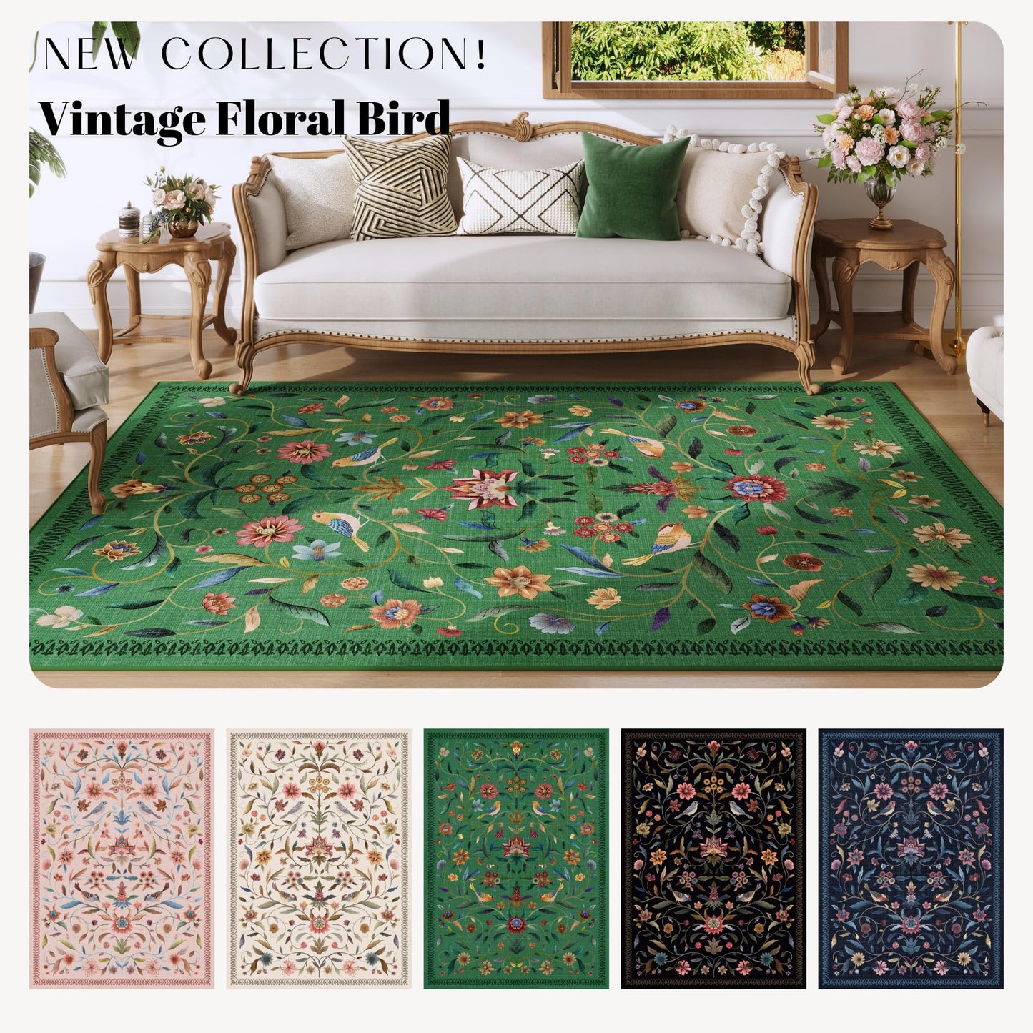 Vintage Medallion Floral Kitchen Runner 2x6, Machine Washable Rug, Soft Low Pile, Non-Slip Carpet for Hallways, Laundry, Bedroom, Bathroom, Entryway | Pink BST220