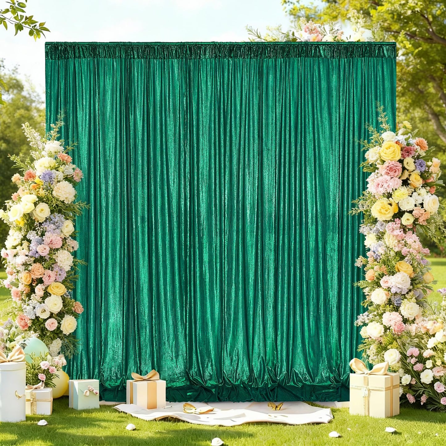 Gold Backdrop Curtains for Birthday Party: 4.8ftx8ft Sequin Background Baby Shower Curtain Drapes for Graduation Arch Backdrop WN420
