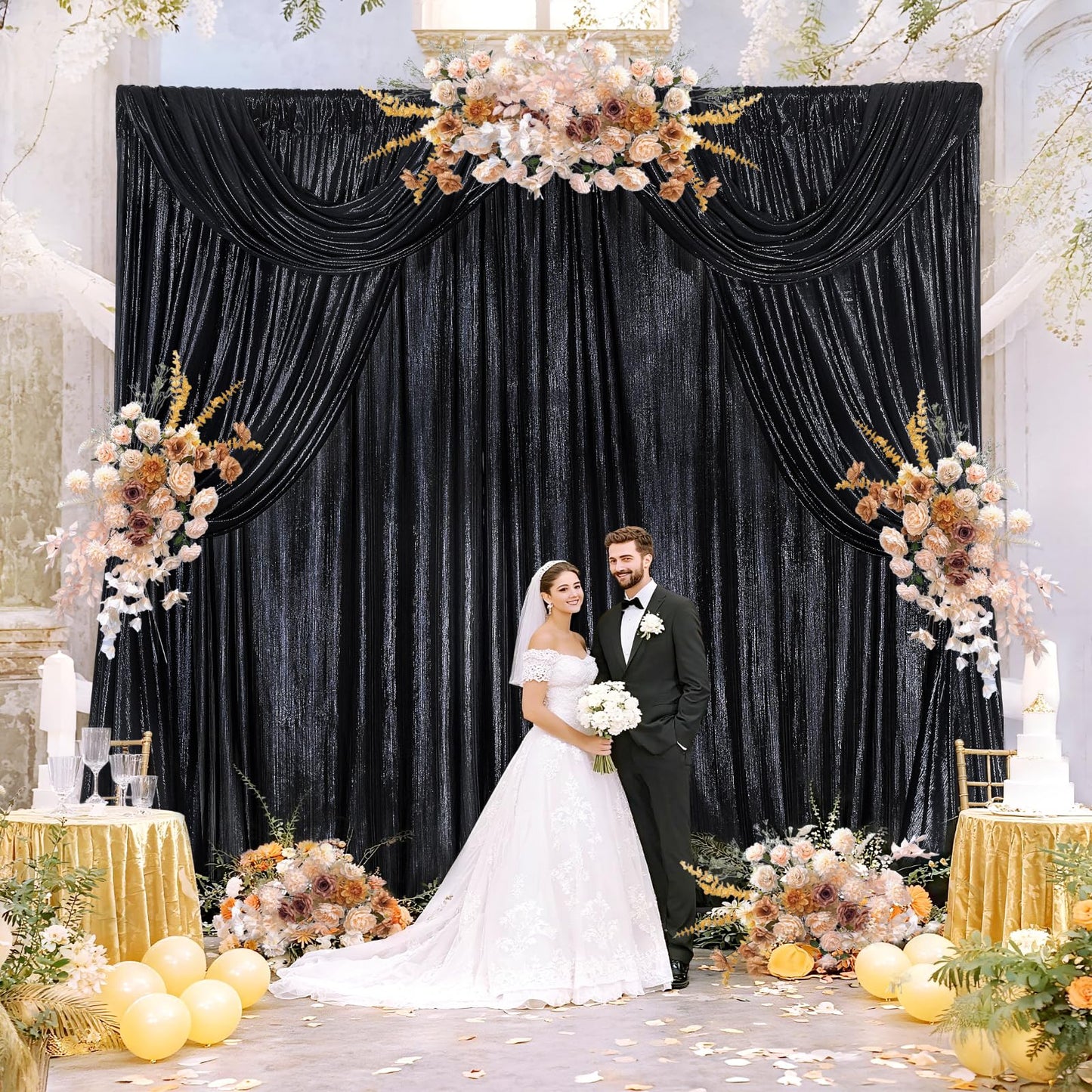 Gold Backdrop Curtains for Birthday Party: 4.8ftx8ft Sequin Background Baby Shower Curtain Drapes for Graduation Arch Backdrop WN420